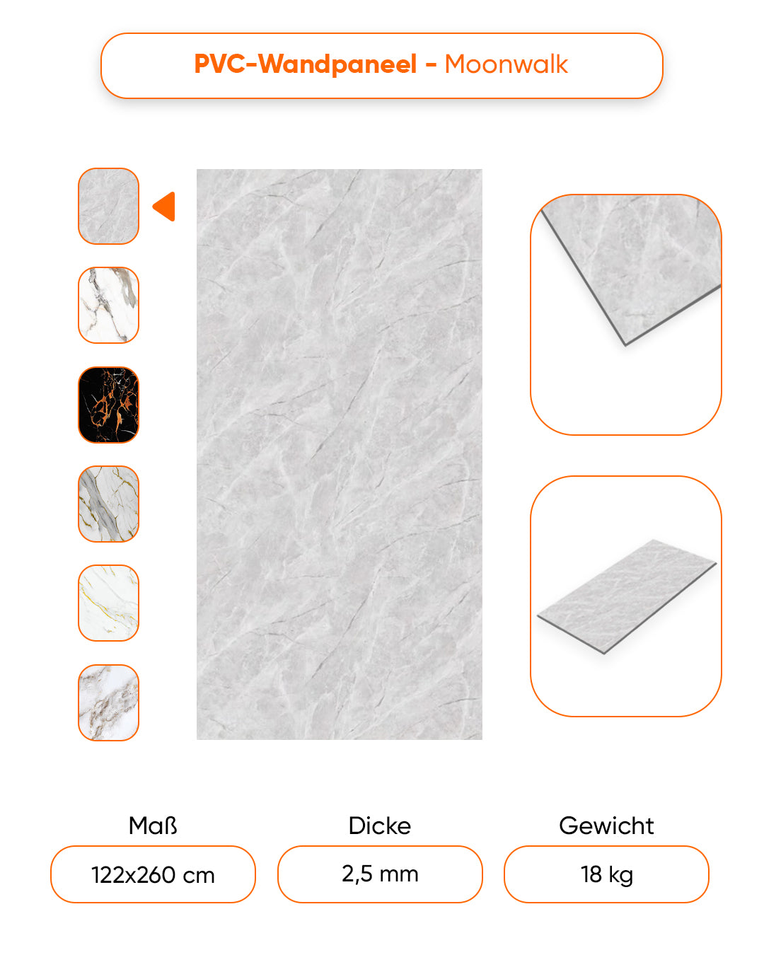 Marmoroptik Alternative zu Badfliese/Küchenfliese Moonwalk 122x260 cm