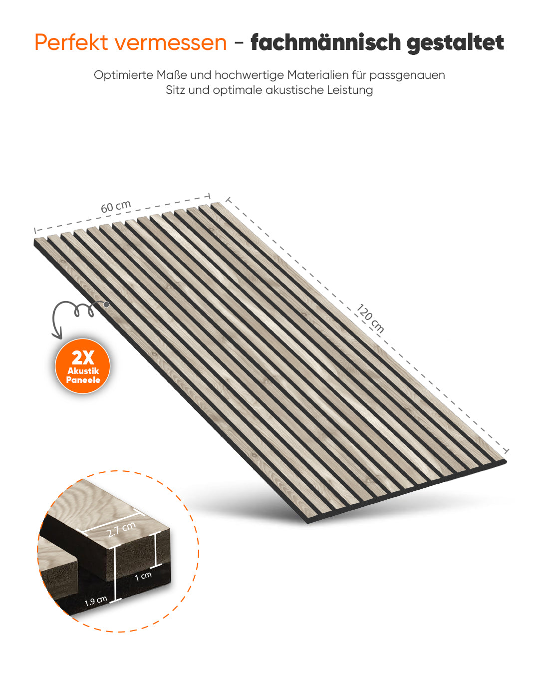 3D Akustik Wandpaneel Holz 2er Set – Sand Grey