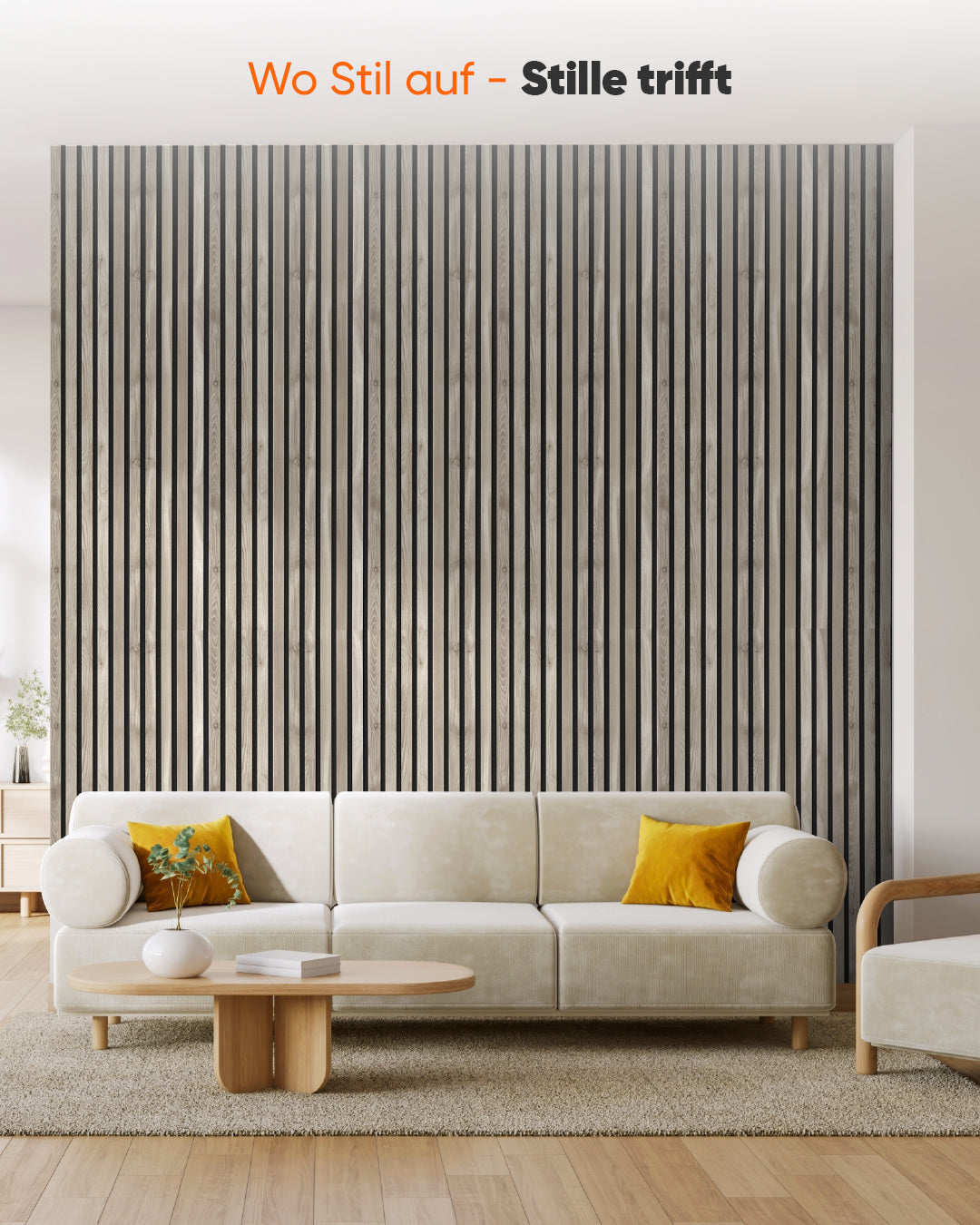 3D Akustik Wandpaneel Holz 2er Set – Sand Grey