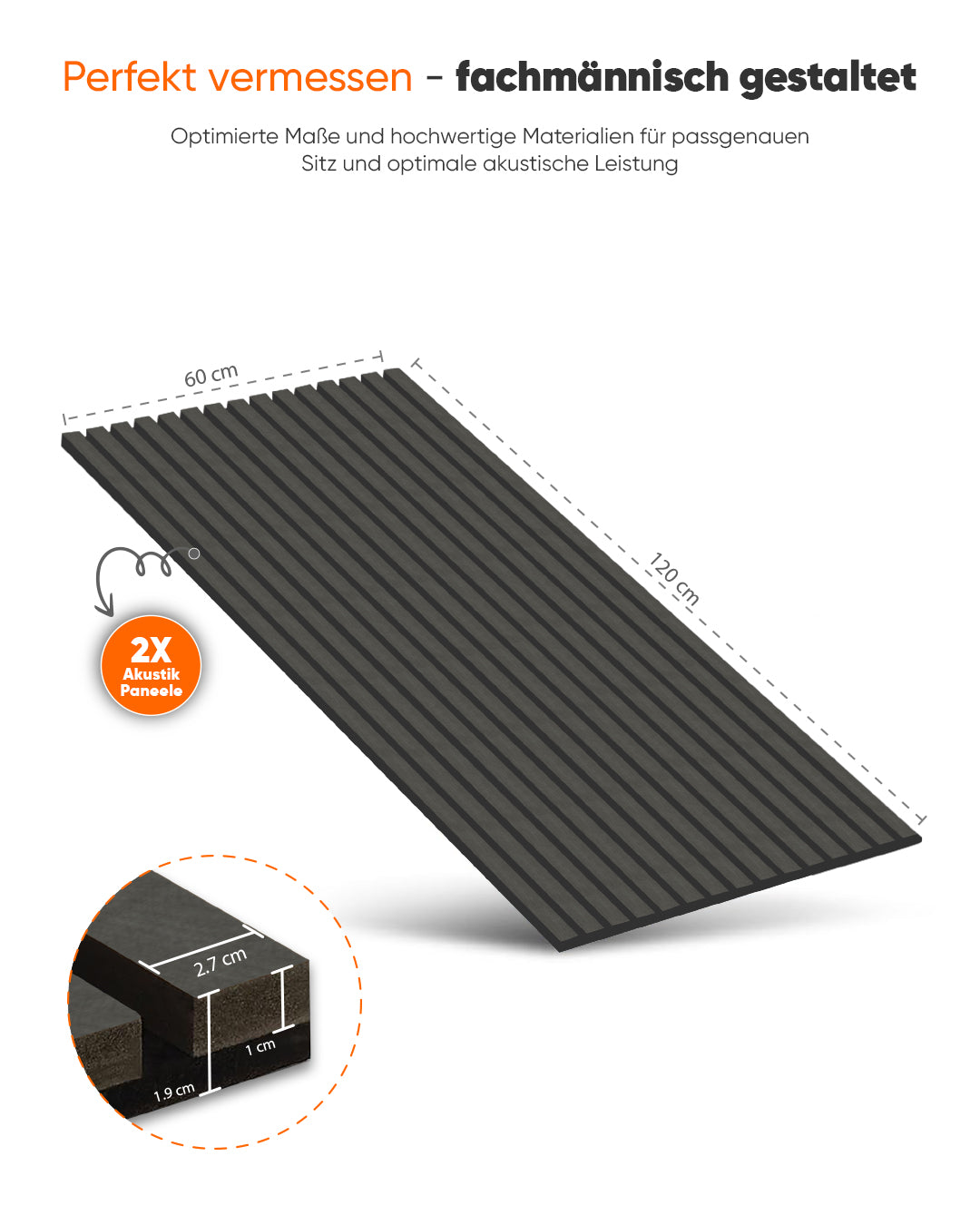 3D Akustik Wandpaneel Holz 2er Set – Basalt