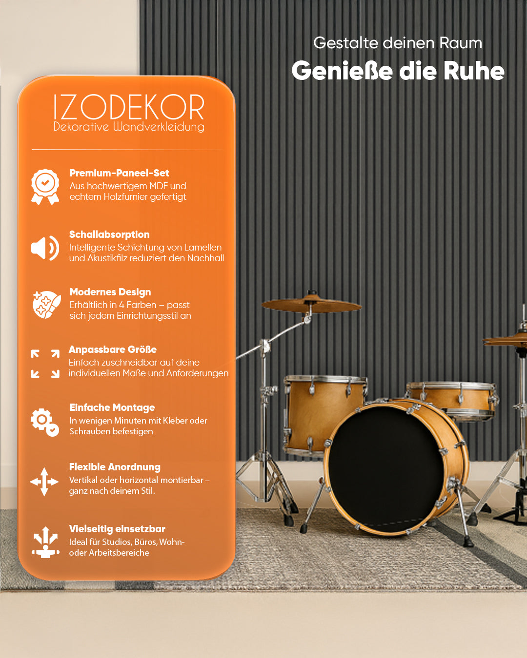 3D Akustik Wandpaneel Holz 2er Set – Basalt