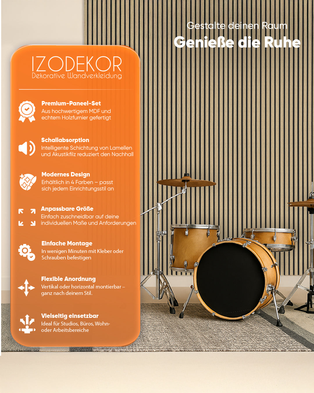 3D Akustik Wandpaneel Holz 2er Set – Natural