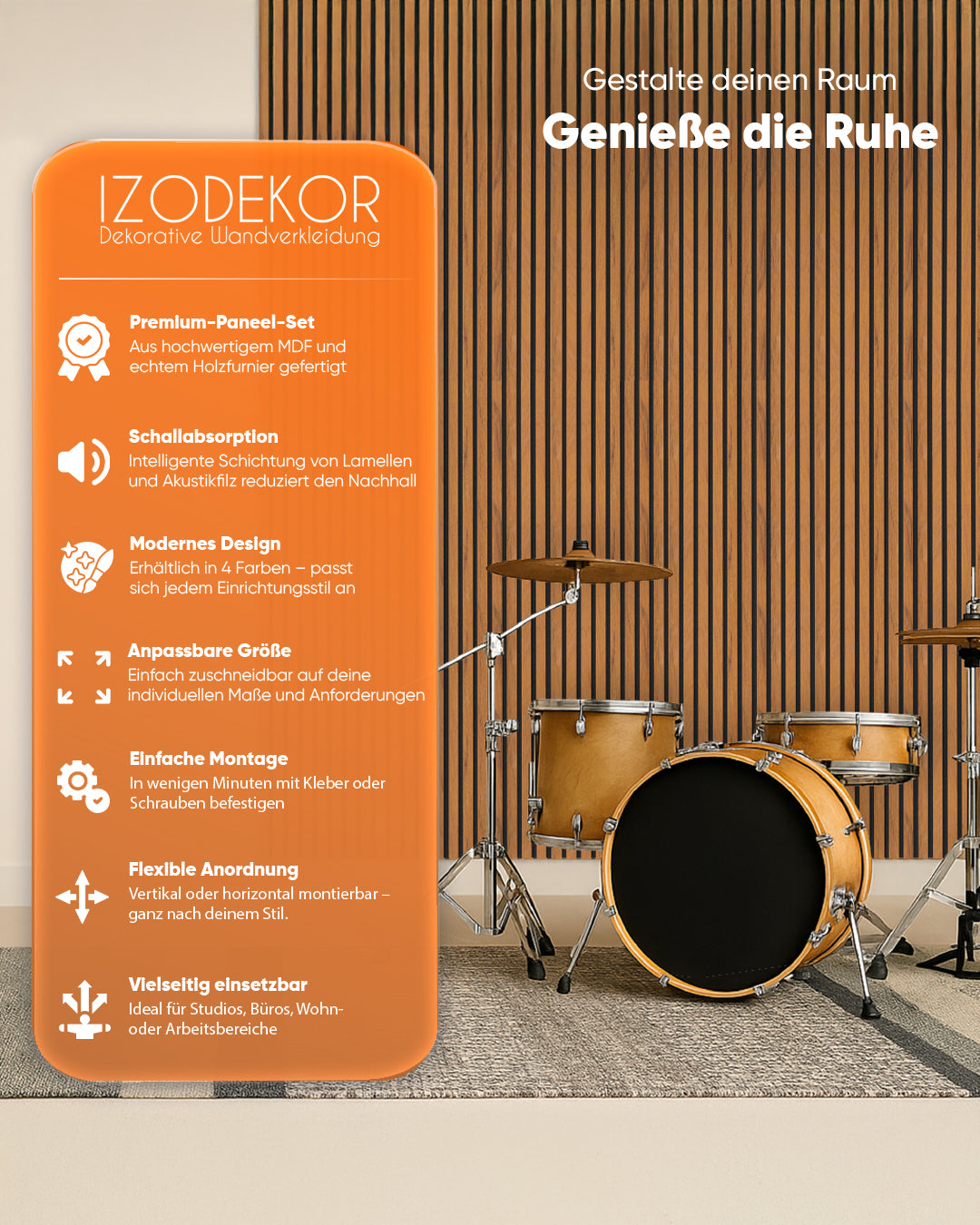 3D Akustik Wandpaneel Holz 2er Set – Vintage