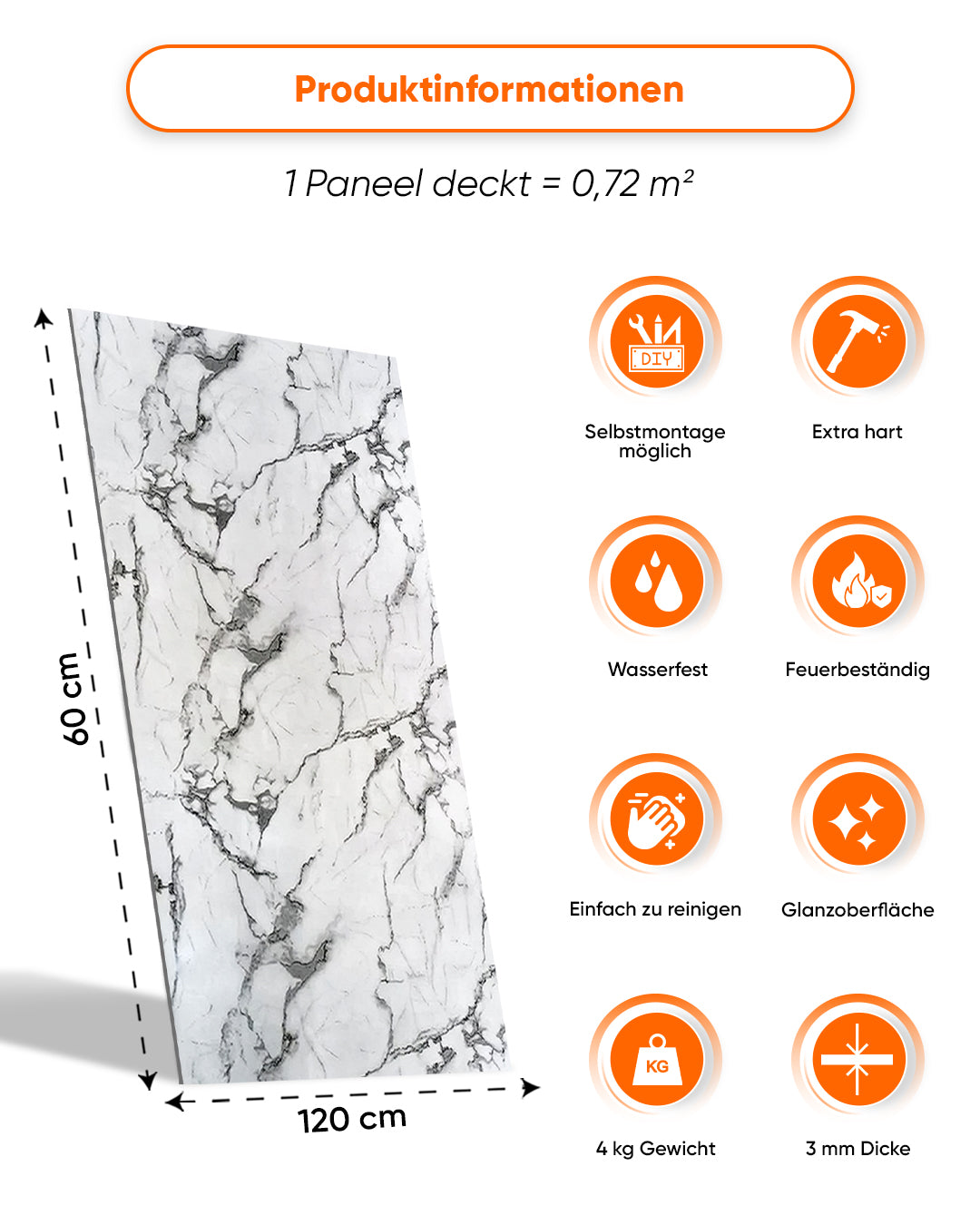 Wandpaneele Marmoroptik 60x120 cm | PVC Marmor Wandverkleidung | Arctic Breeze V-14