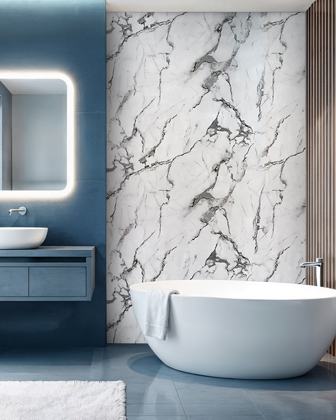 Marble-look alternative to bathroom tile/Arctic Breeze UV-13 244x122 cm