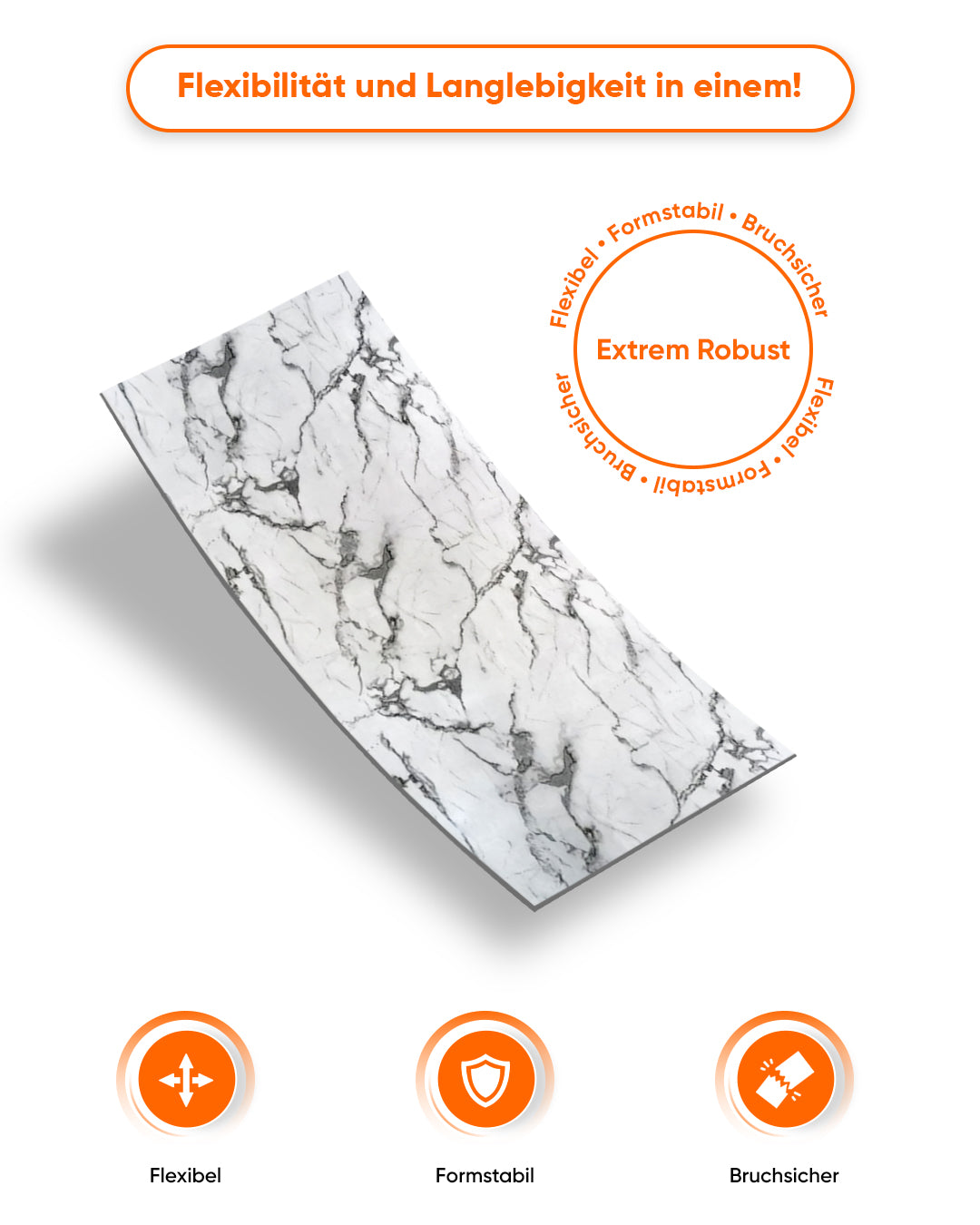 Wandpaneele Marmoroptik 122x244 cm, PVC Marmor Wandverkleidung, extrem robust und flexibel.