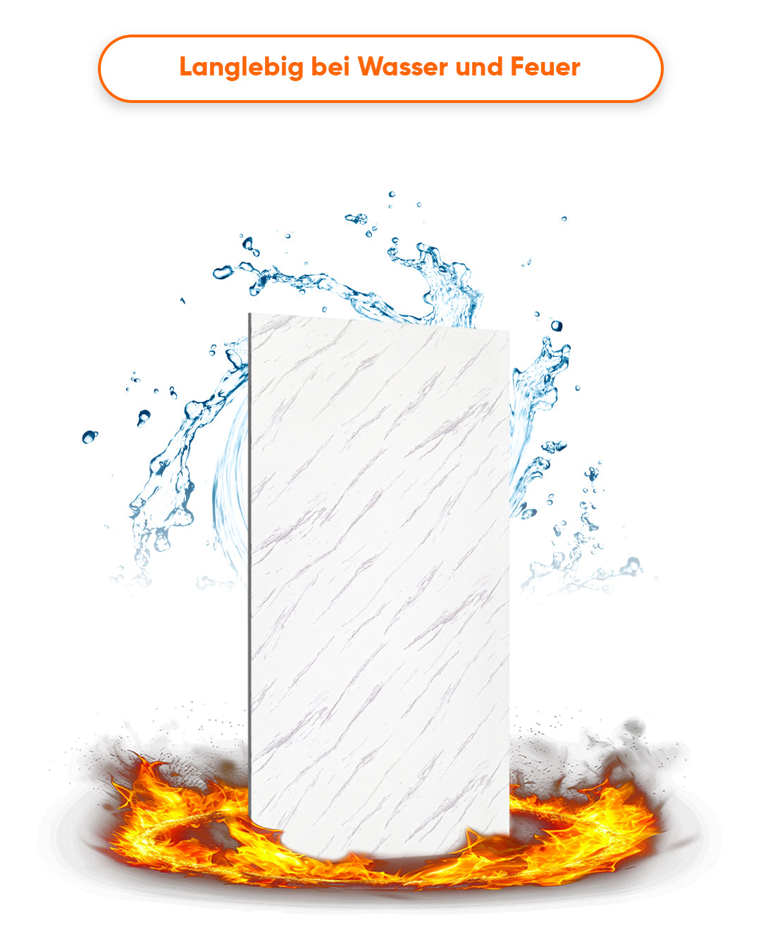 Wandpaneele Marmoroptik 122x260 cm in Ice Berg Grey, langlebig bei Wasser und Feuer.
