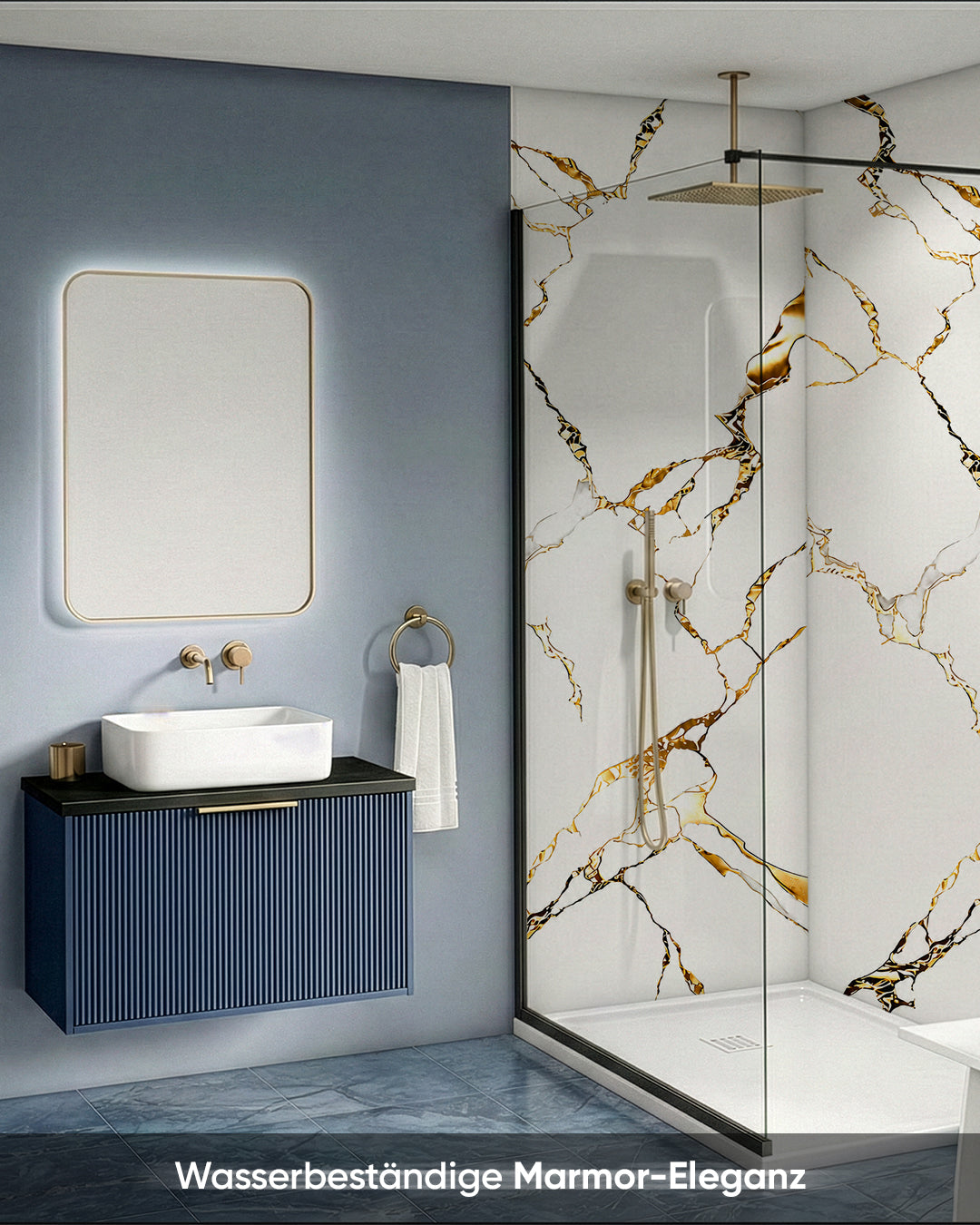 Wandpaneele Marmoroptik 122x260 cm | PVC Marmor Wandverkleidung | Calacatta Gold
