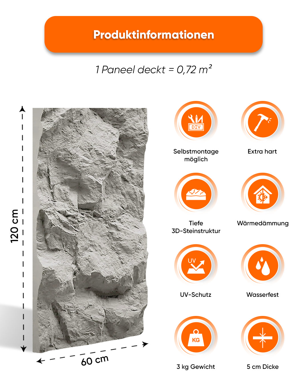 Light Grey Stone 3D Stein Wandpaneele