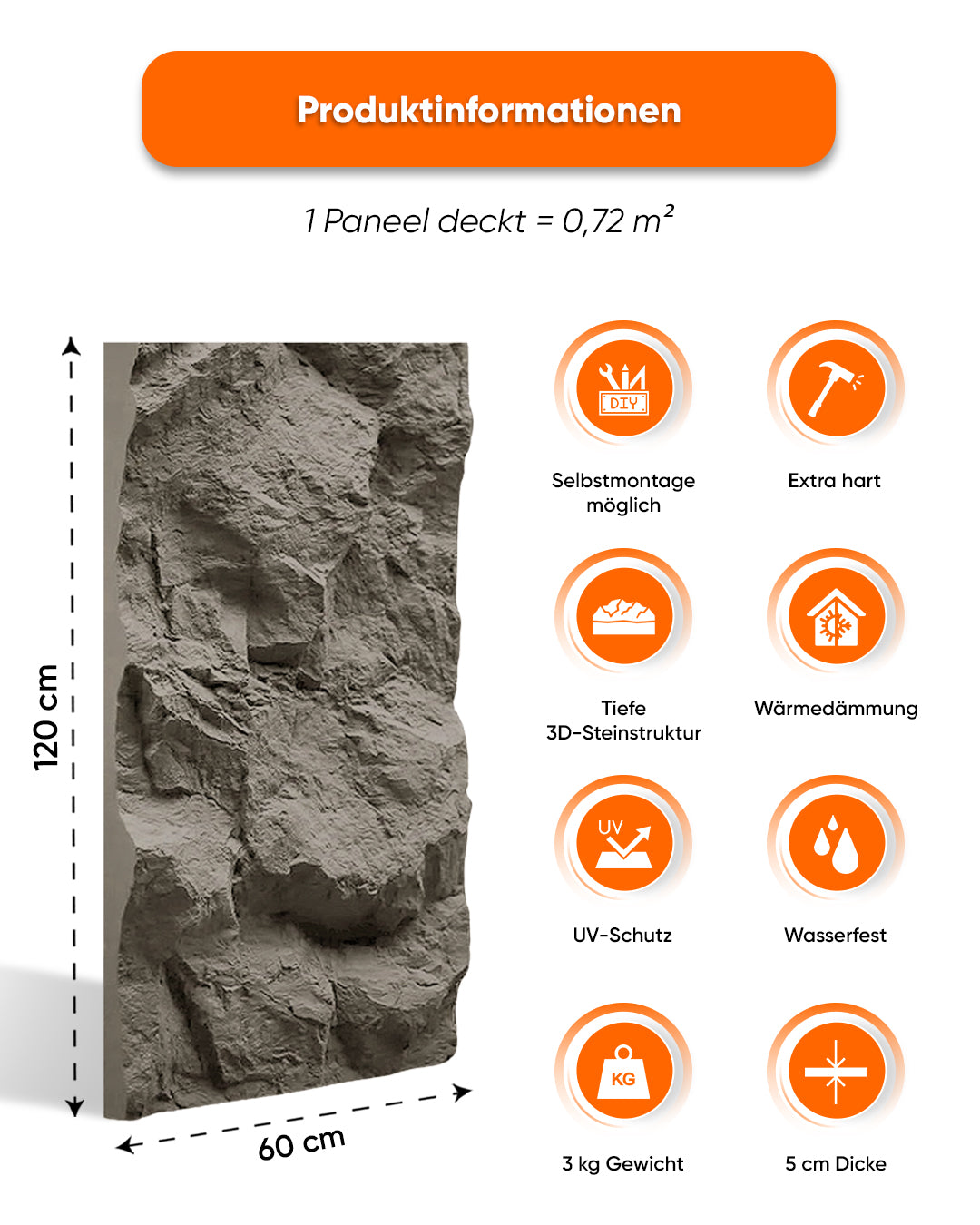 Dark Grey Stone 3D Stein Wandpaneele