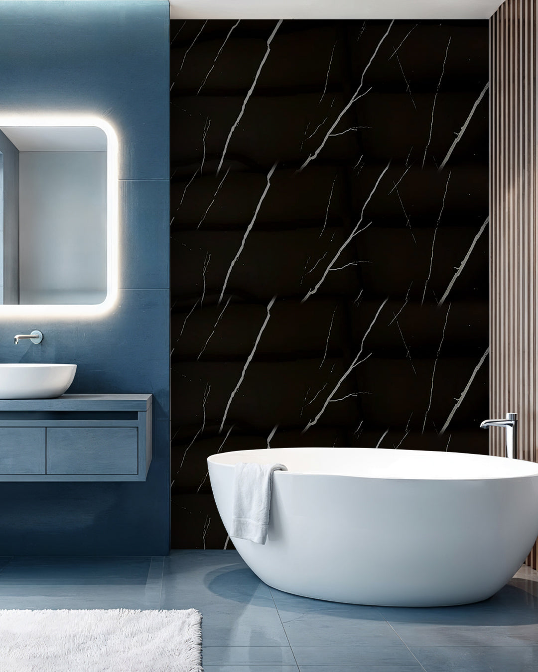 Marble Look Bathroom Tile Alternative/Black Lightning UV-02 120x60CM