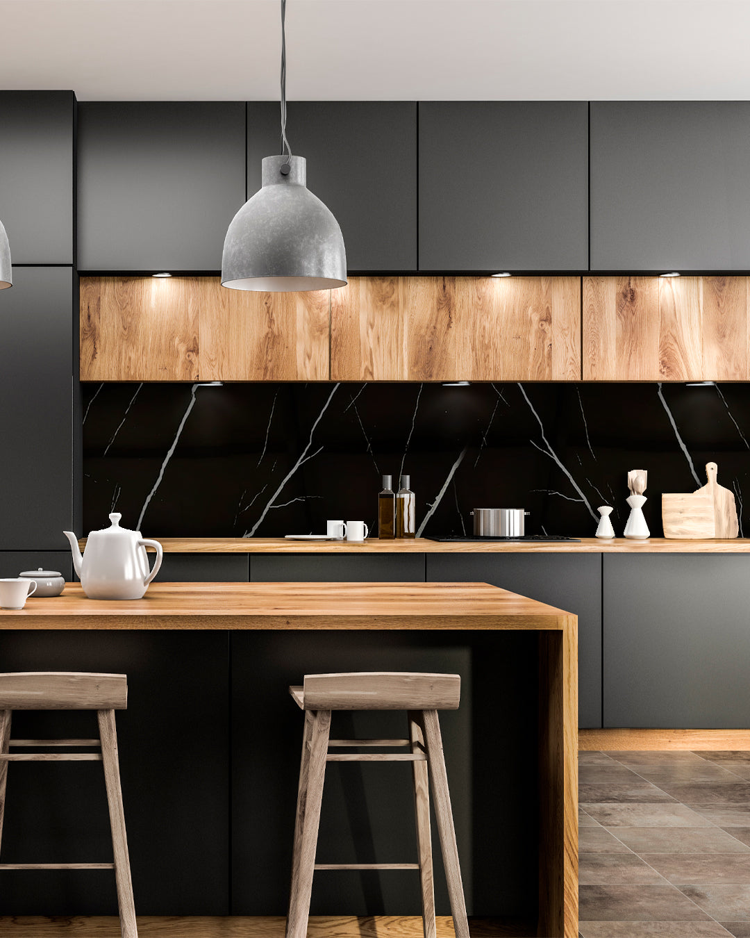 Marble Look Bathroom Tile Alternative/Black Lightning UV-02 120x60CM