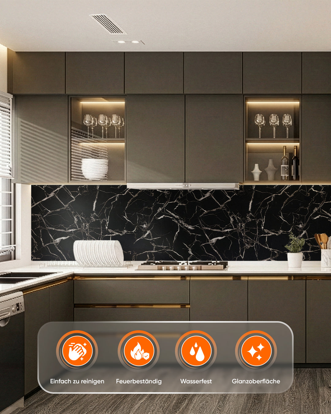 Marmerlook alternatief voor badkamertegel/keukentegel Zwart Wit