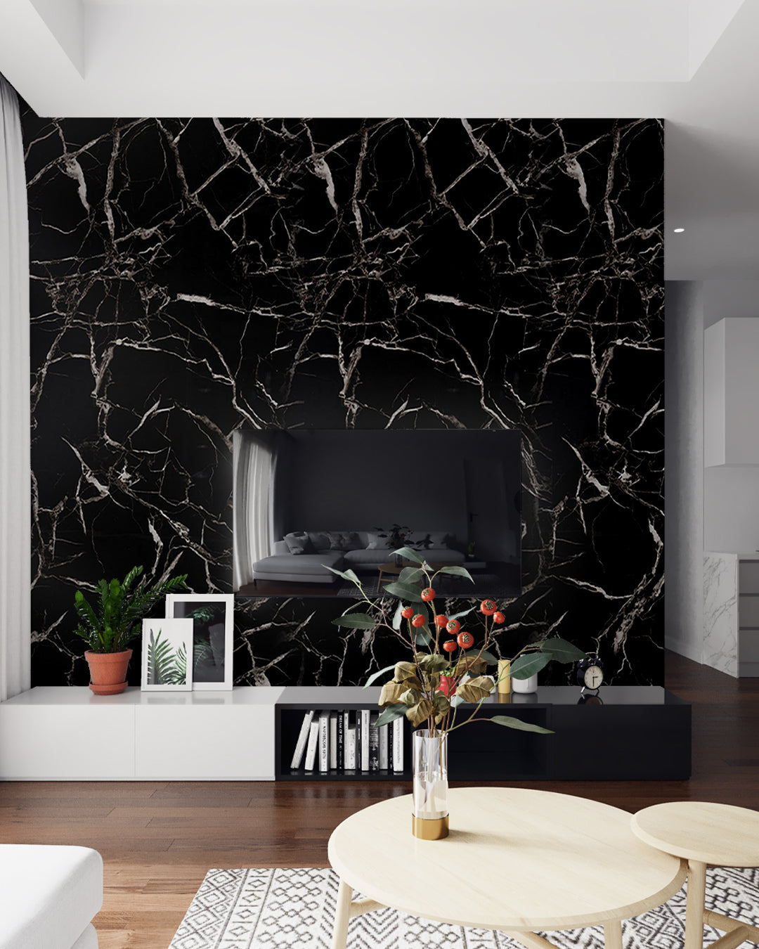 Marble Look Alternative Bathroom Tile/Kitchen Tile Black White 244x122 cm