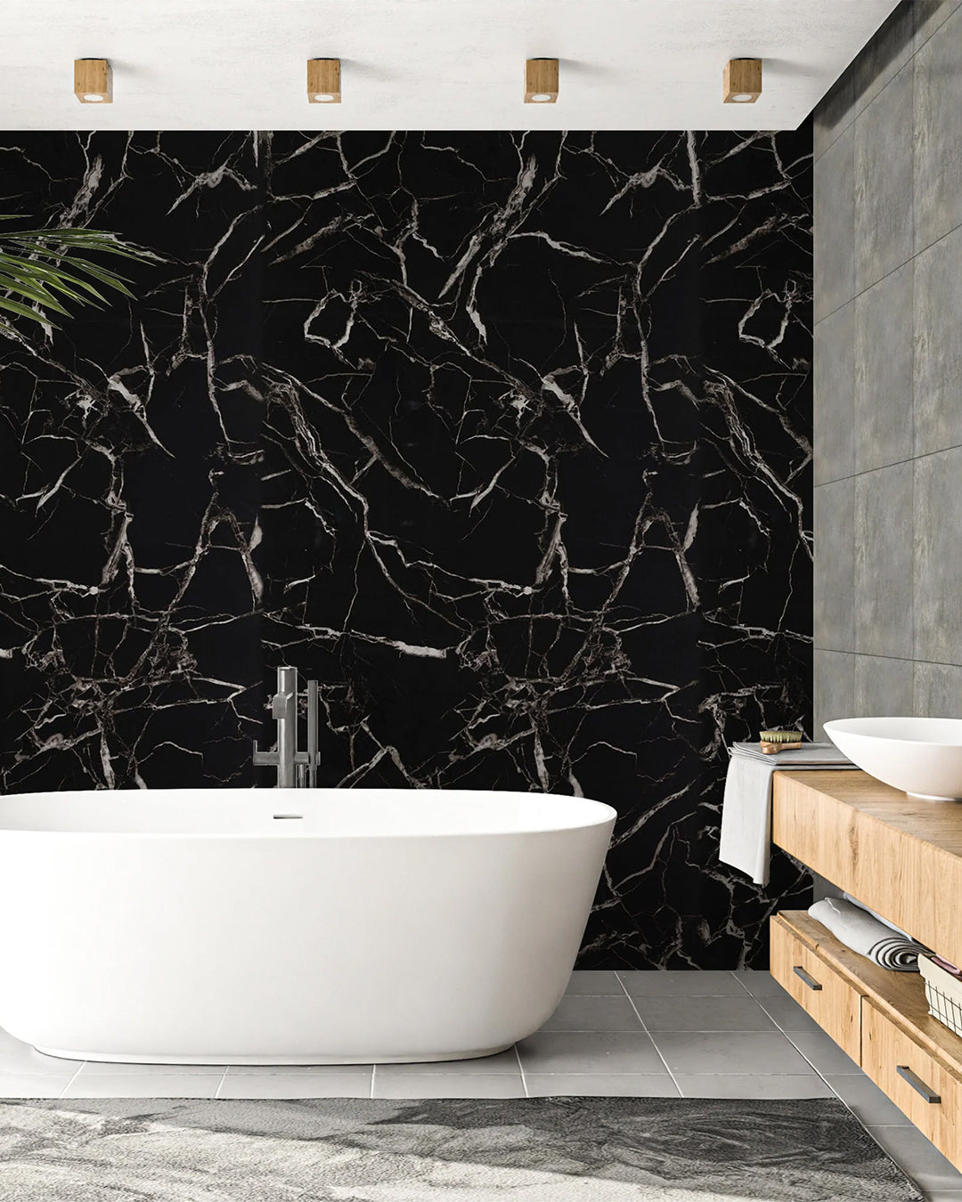 Marmoroptik Alternative zu Badfliese/Küchenfliese Black White 122x244 cm