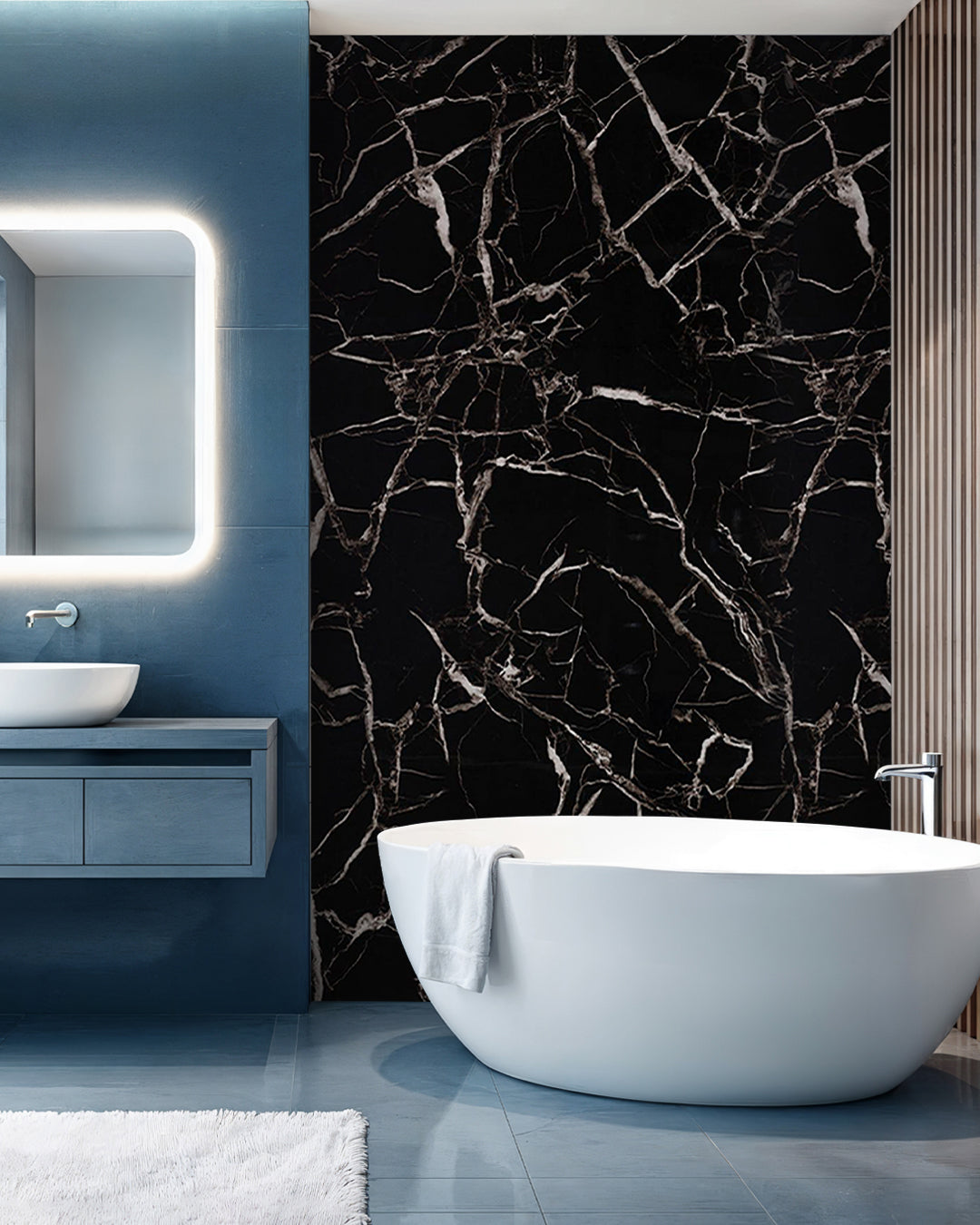 Marble Look Alternative Bathroom Tile/Kitchen Tile Black White 244x122 cm