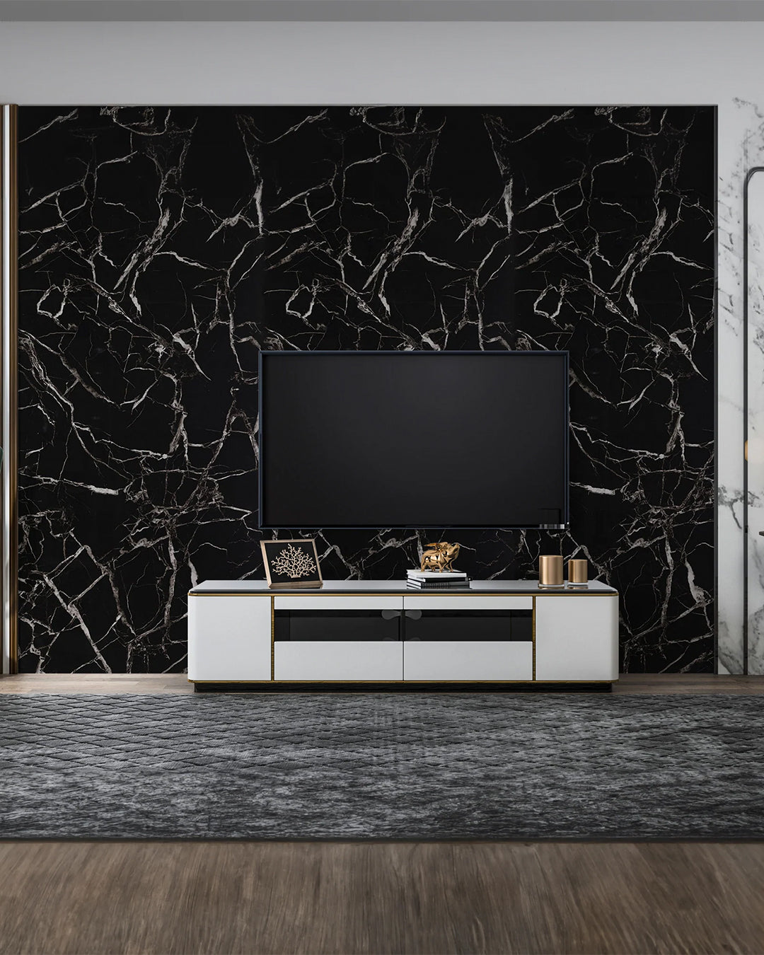 Marmoroptik Alternative zu Badfliese/Küchenfliese Black White 122x244 cm