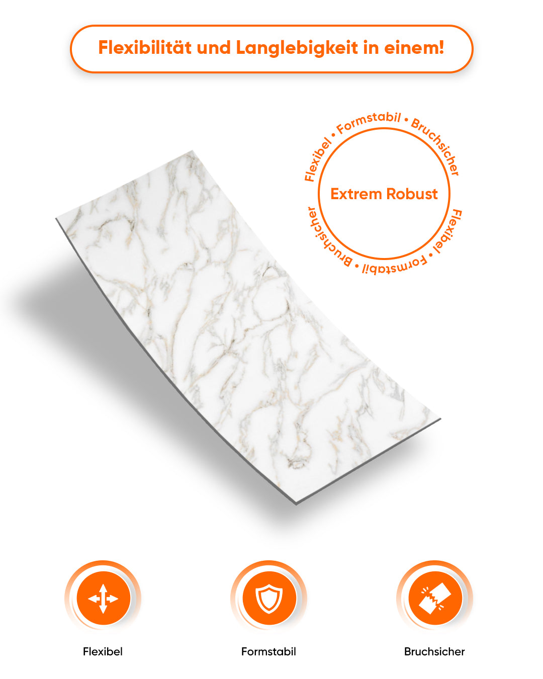 Wandpaneele Marmoroptik 122x244 cm | PVC Marmor Wandverkleidung | Calacada für flexible und bruchsichere Anwendungen.
