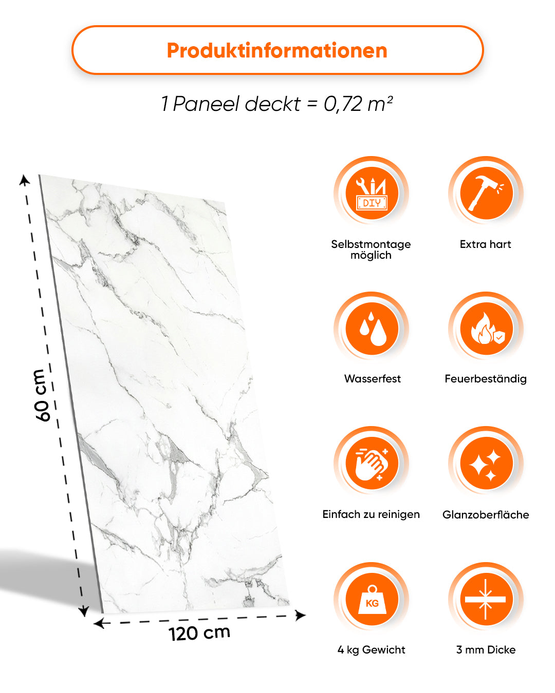 Wandpaneele Marmoroptik 60x120 cm | PVC Marmor Wandverkleidung | Carrara