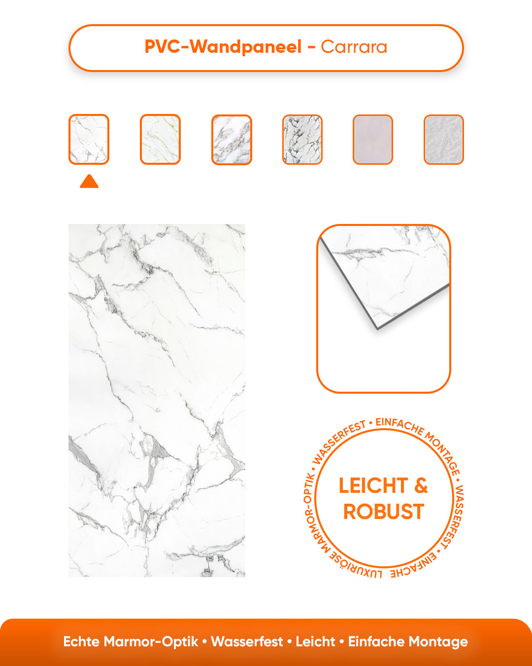Wandpaneele Marmoroptik 60x120 cm | PVC Marmor Wandverkleidung | Carrara
