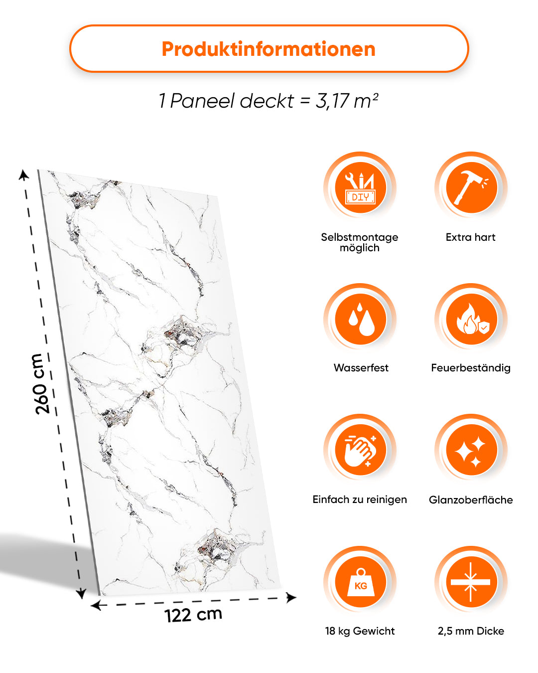 Wandpaneele Marmoroptik 122x260 cm Produktinformationen zu PVC Marmor Wandverkleidung Carrara Nova