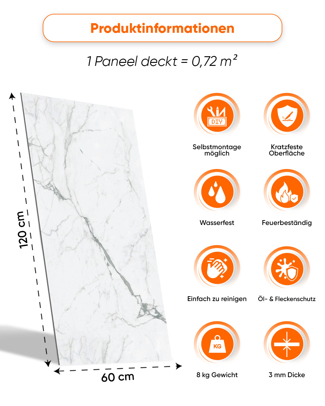 SPC Marmor Wandpaneel Weiß 60x120 cm – Carrara Marmor