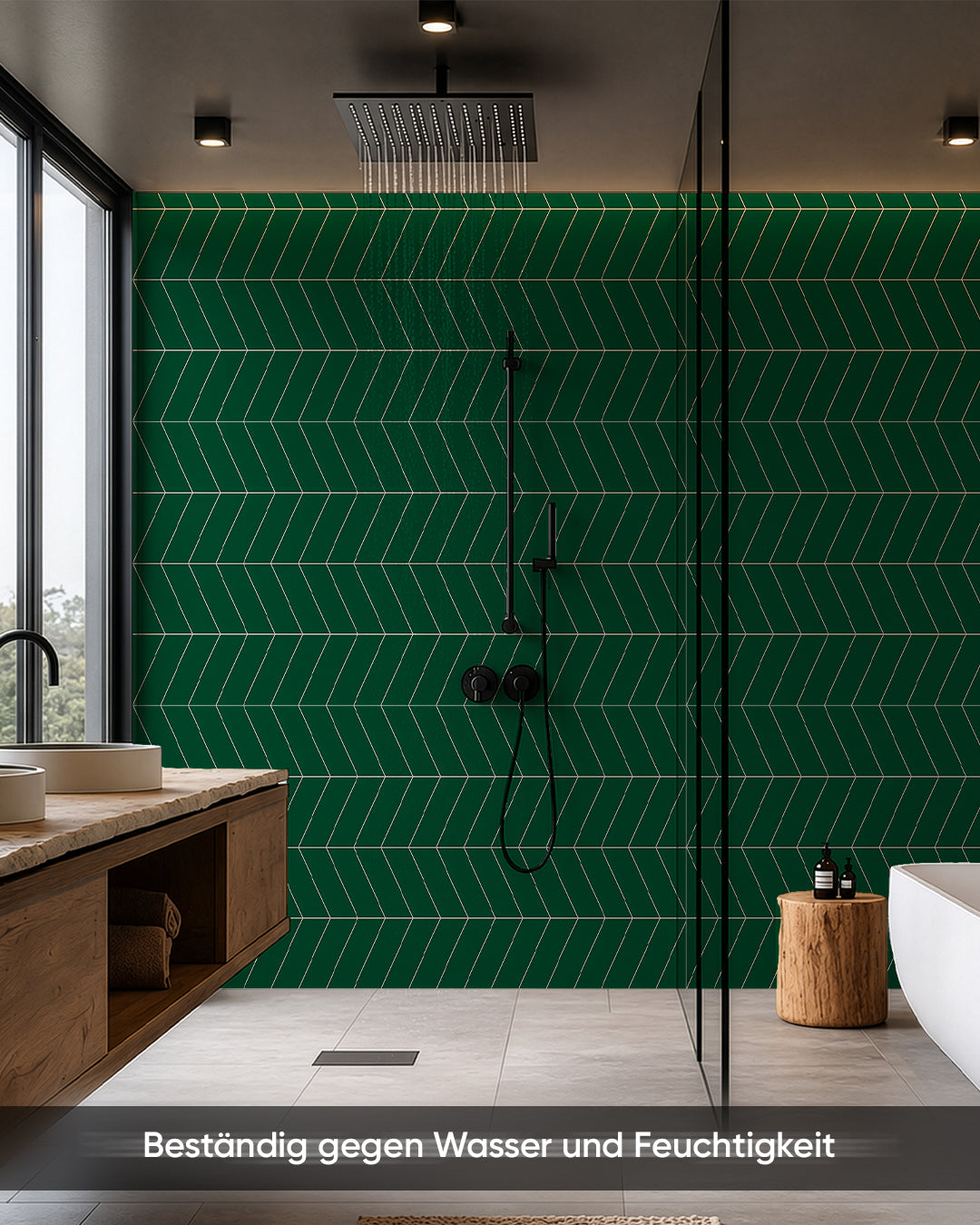 SPC Wandpaneel 122x260 cm | Wasserdichte Wandverkleidung | Chevron Grün