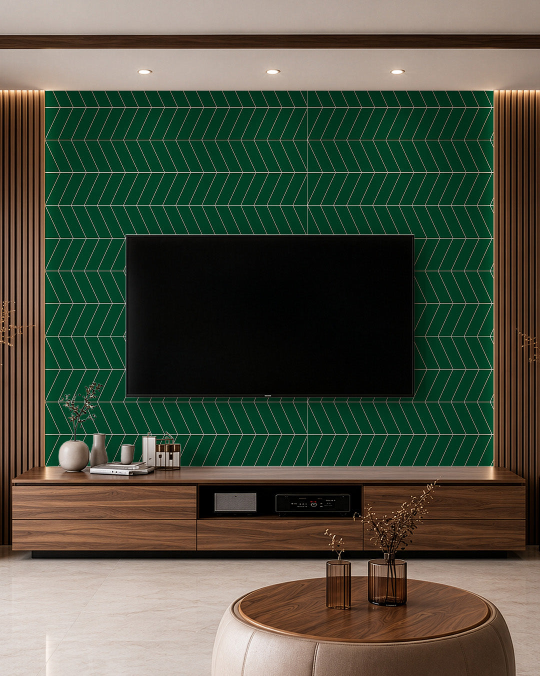 SPC Wandpaneel 122x260 cm | Wasserdichte Wandverkleidung | Chevron Grün