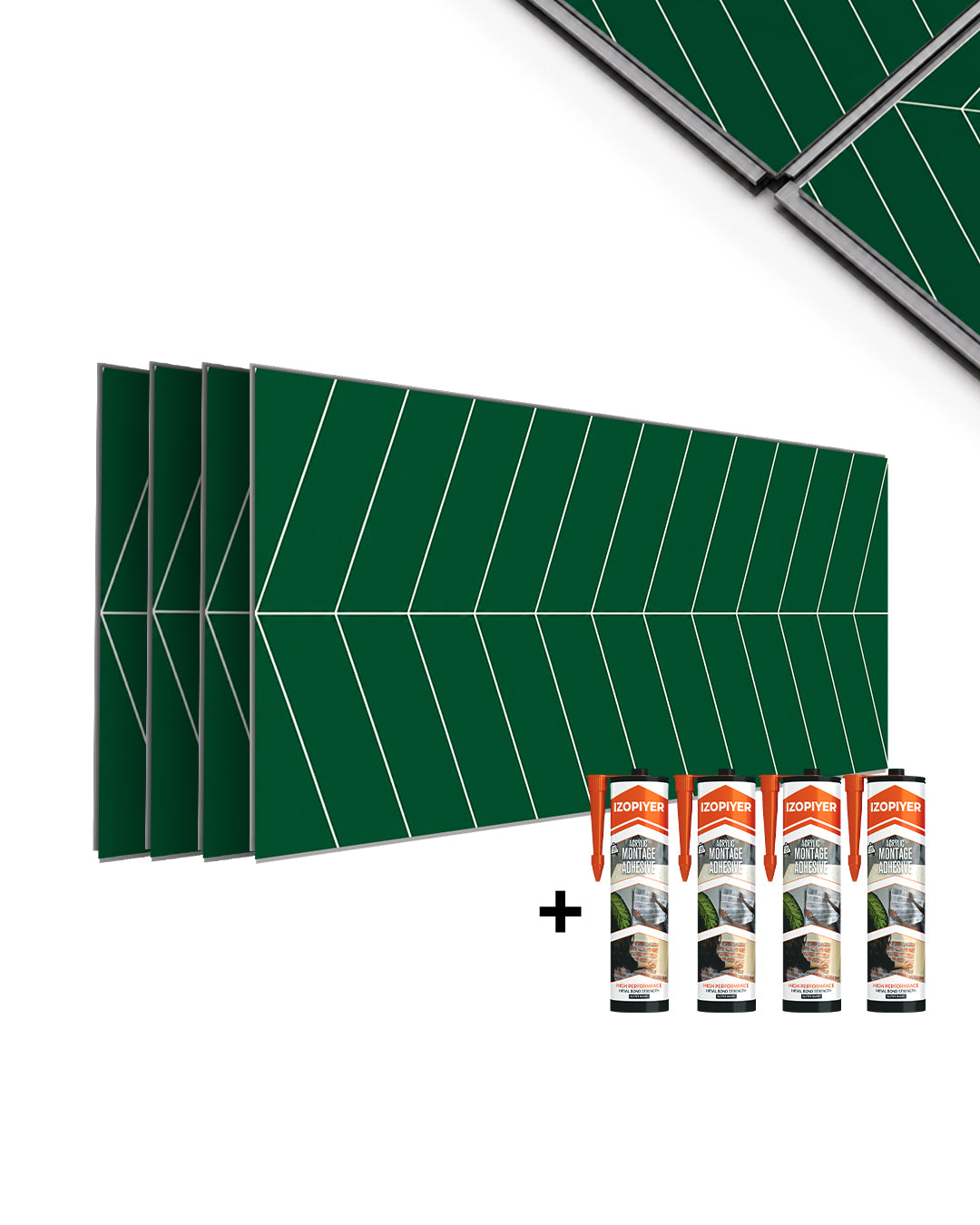 SPC Wandpaneel 60x120 cm | Wasserdichte Wandverkleidung | Chevron Grün