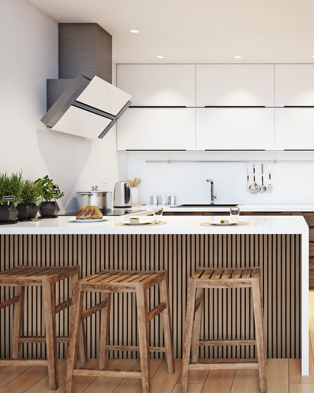 3D Akustik Wandpaneel Holz 4er Set – 120×60×2,1 cm – Dark Walnut