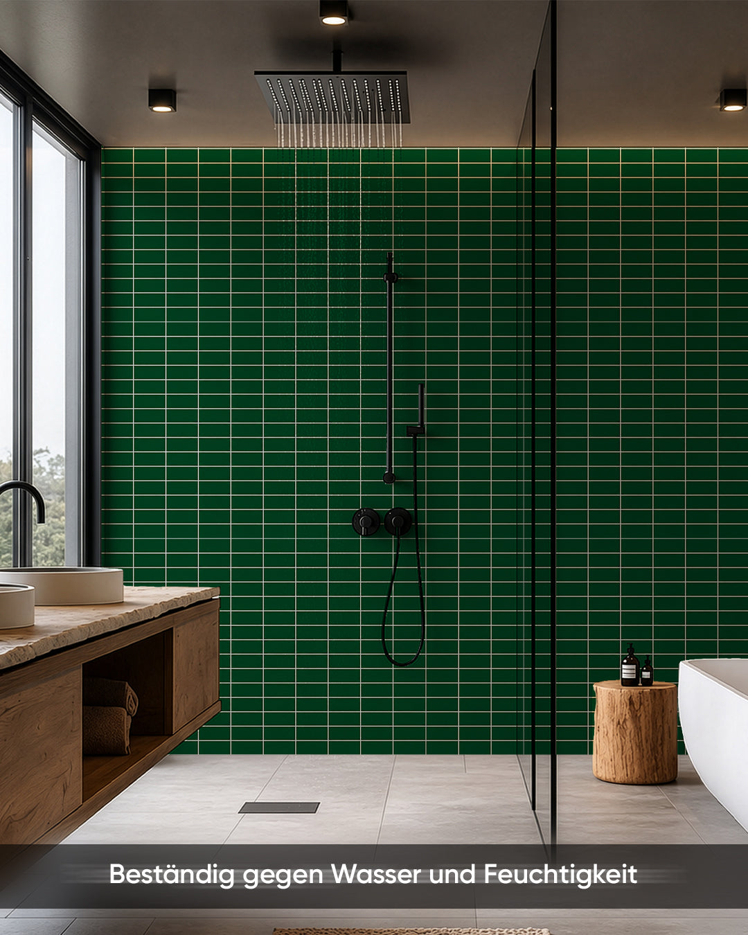 SPC Wandpaneel 122x260 cm | Wasserdichte Wandverkleidung | Tiefe Grünlinie