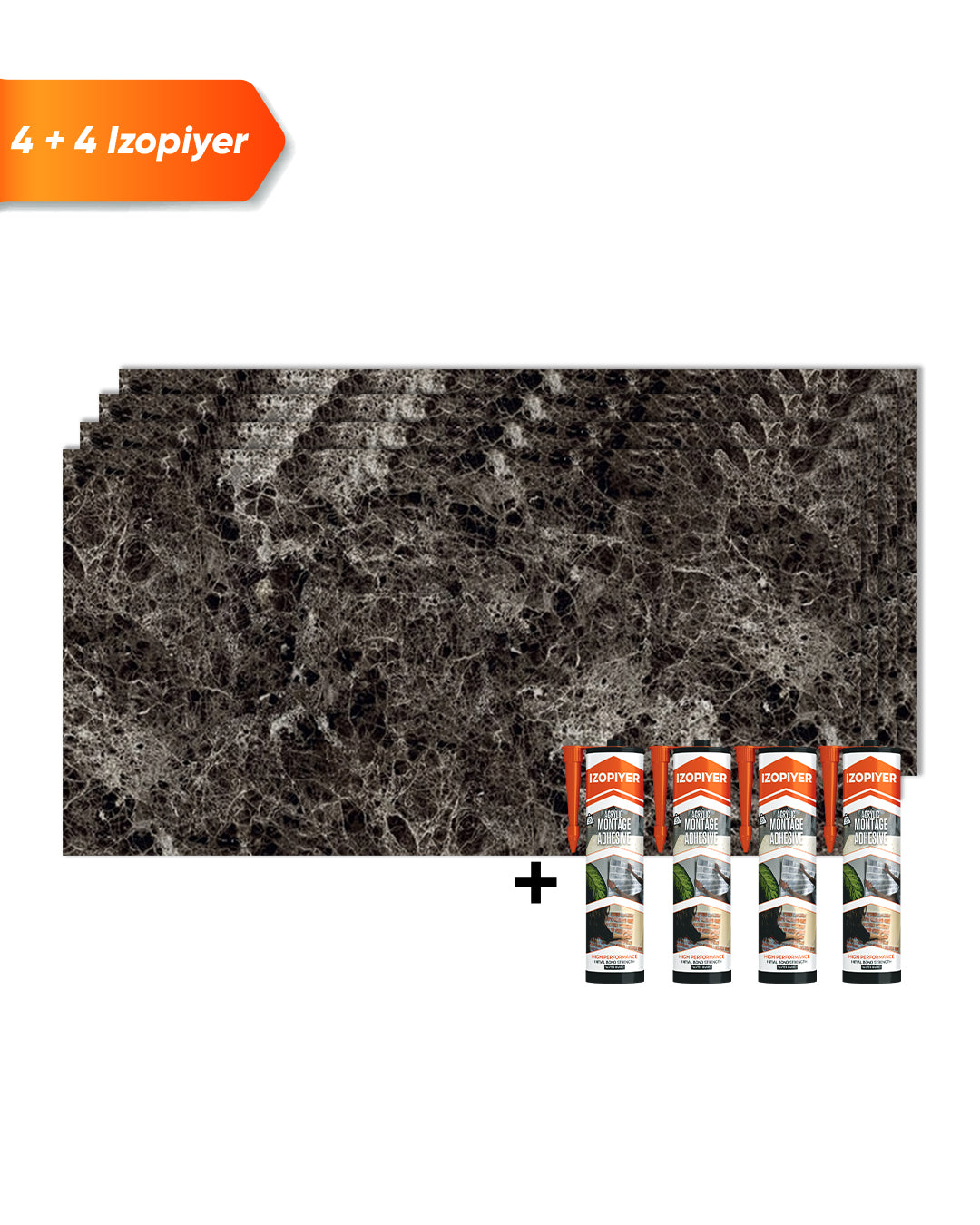 Wandpaneele Marmoroptik 60x120 cm in Emperador Dark mit 4 Isolierklebern
