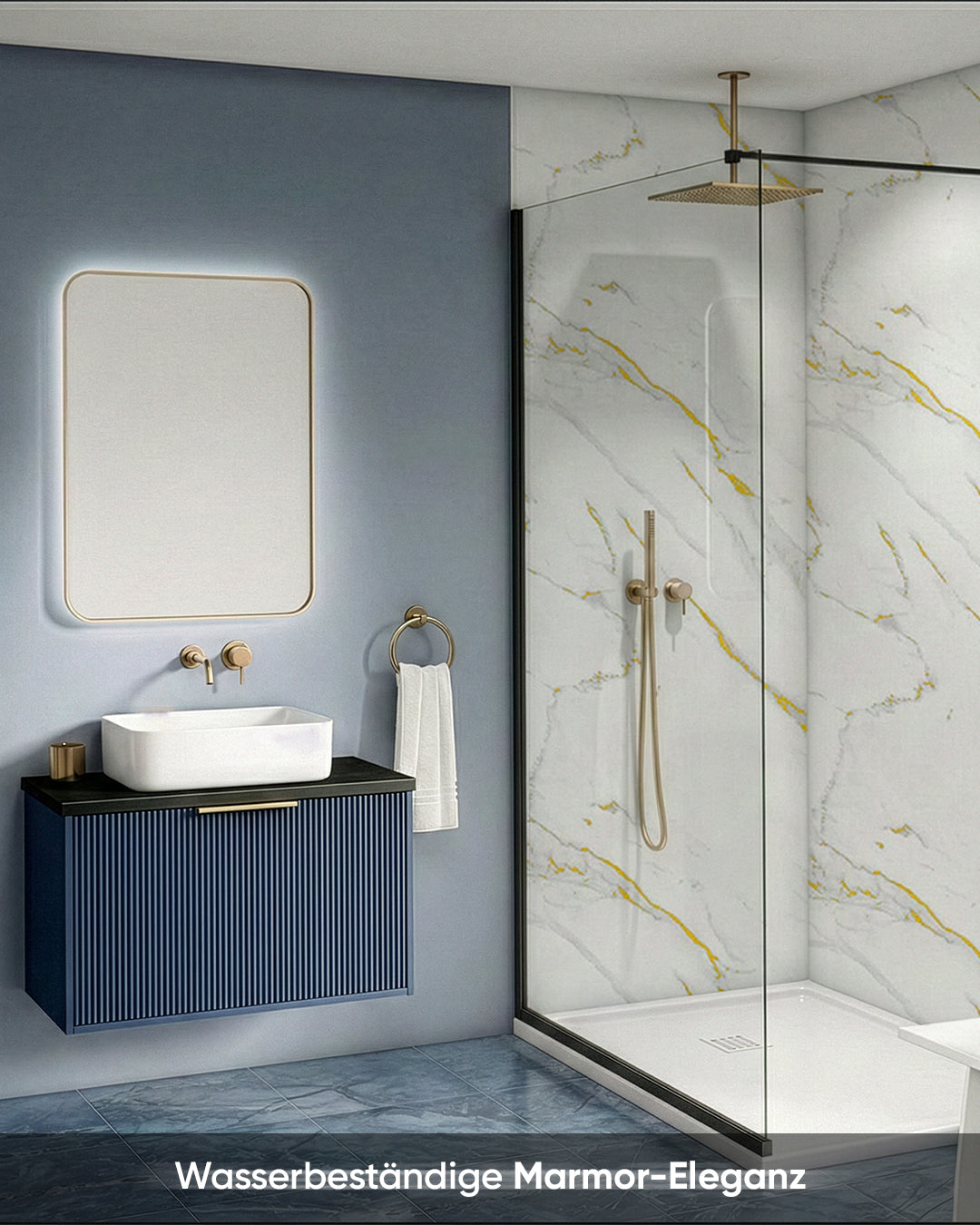 Wandpaneele Marmoroptik 122x260 cm | PVC Marmor Wandverkleidung | Golden Harmony