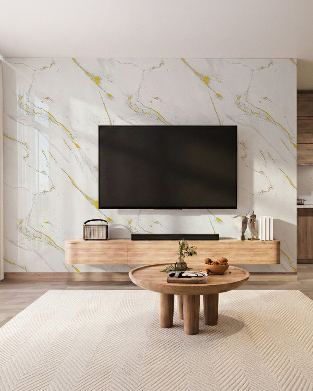 Wandpaneele Marmoroptik 122x260 cm | PVC Marmor Wandverkleidung | Golden Harmony
