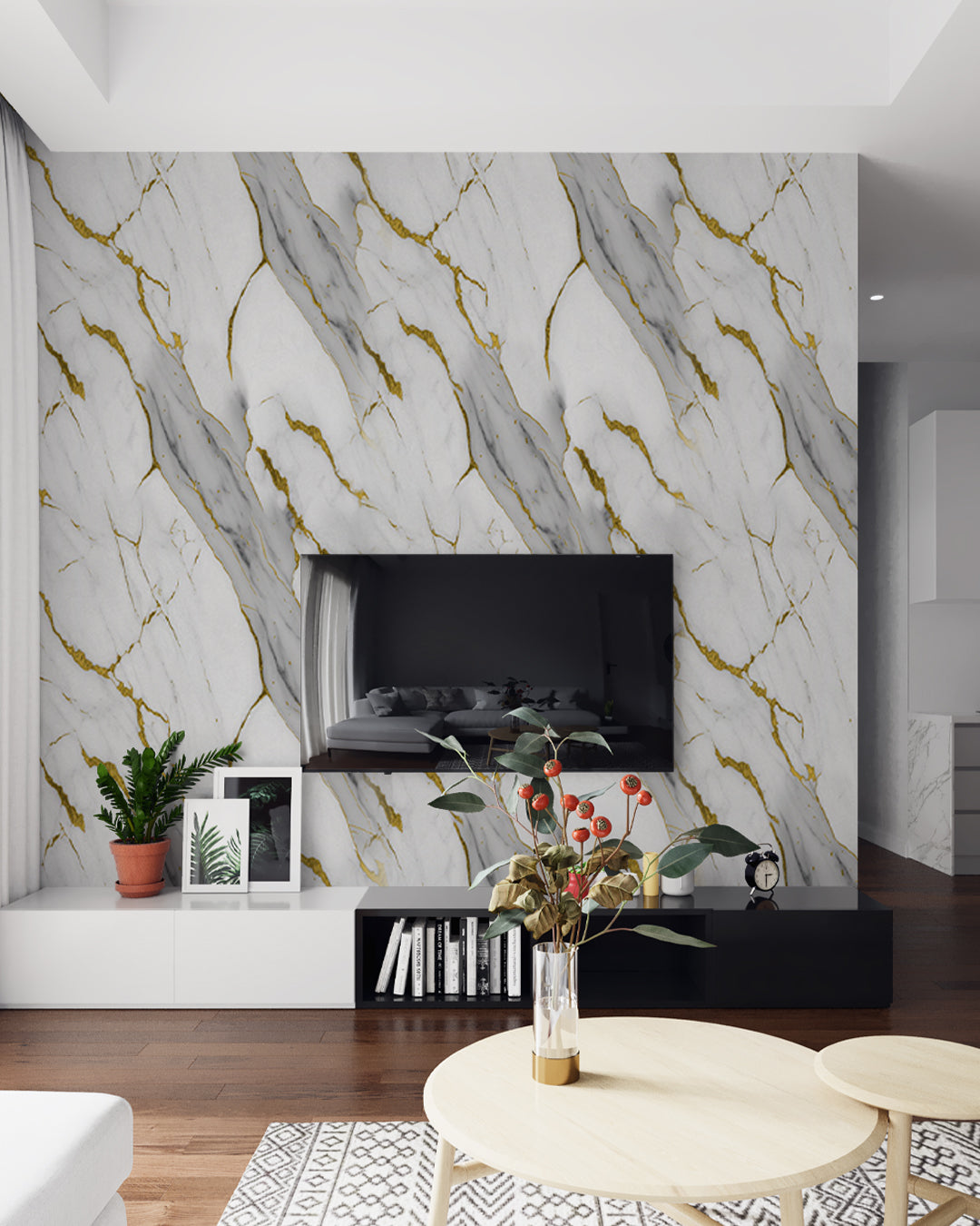Marmoroptik Alternative zu Badfliese/Küchenfliese Golden Harmony 122x260 cm