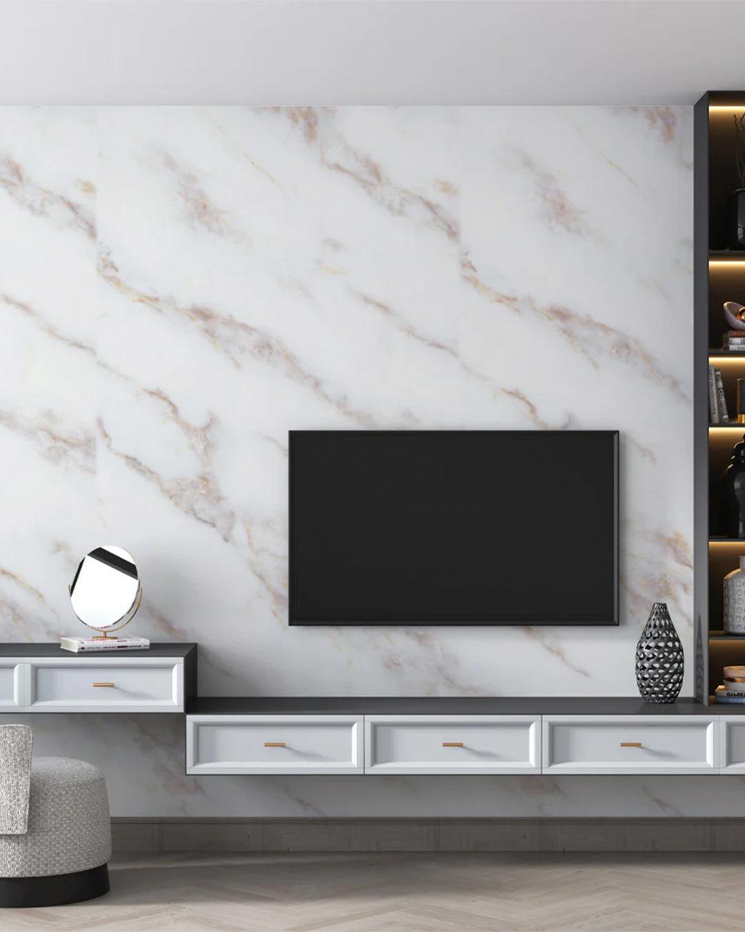 Marmerlook alternatief voor badkamertegels/keukentegels Ice Berg Beige 122x244 cm