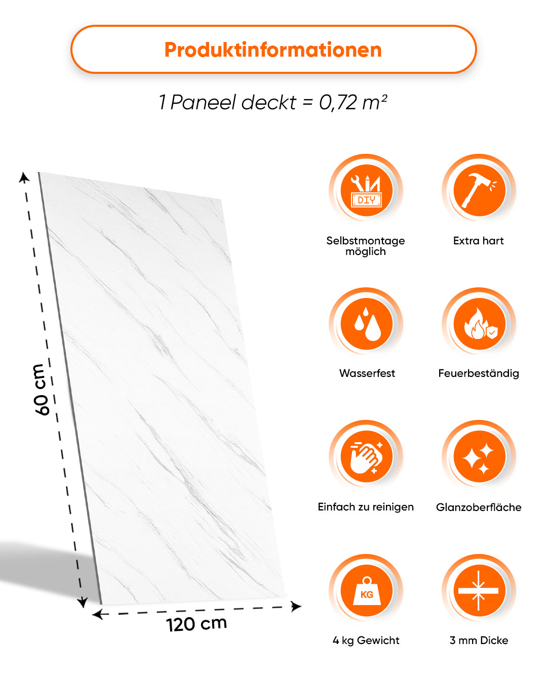 Wandpaneele Marmoroptik 60x120 cm | PVC Marmor Wandverkleidung | Ice Berg Grey