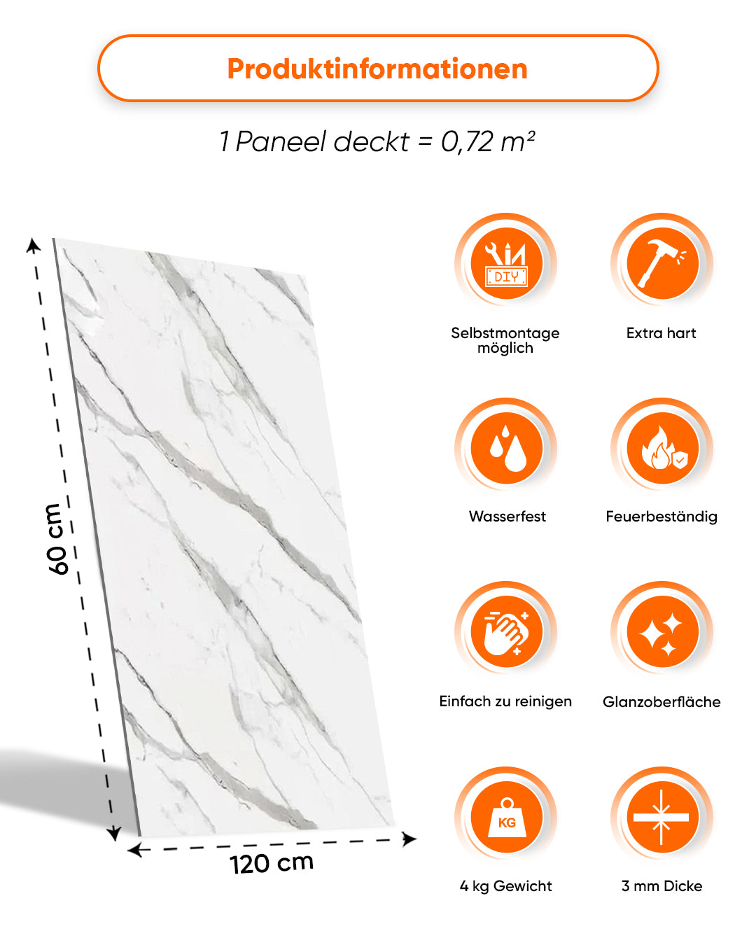 Wandpaneele Marmoroptik 60x120 cm | PVC Marmor Wandverkleidung | Ice Berg Grey New