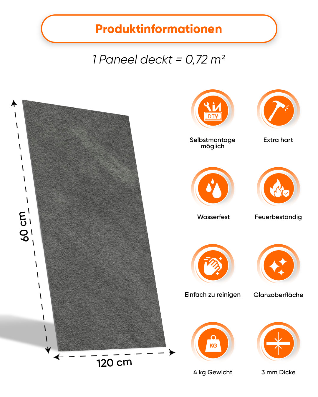 Wandpaneele Marmoroptik 60x120 cm | PVC Marmor Wandverkleidung | Iron Hand