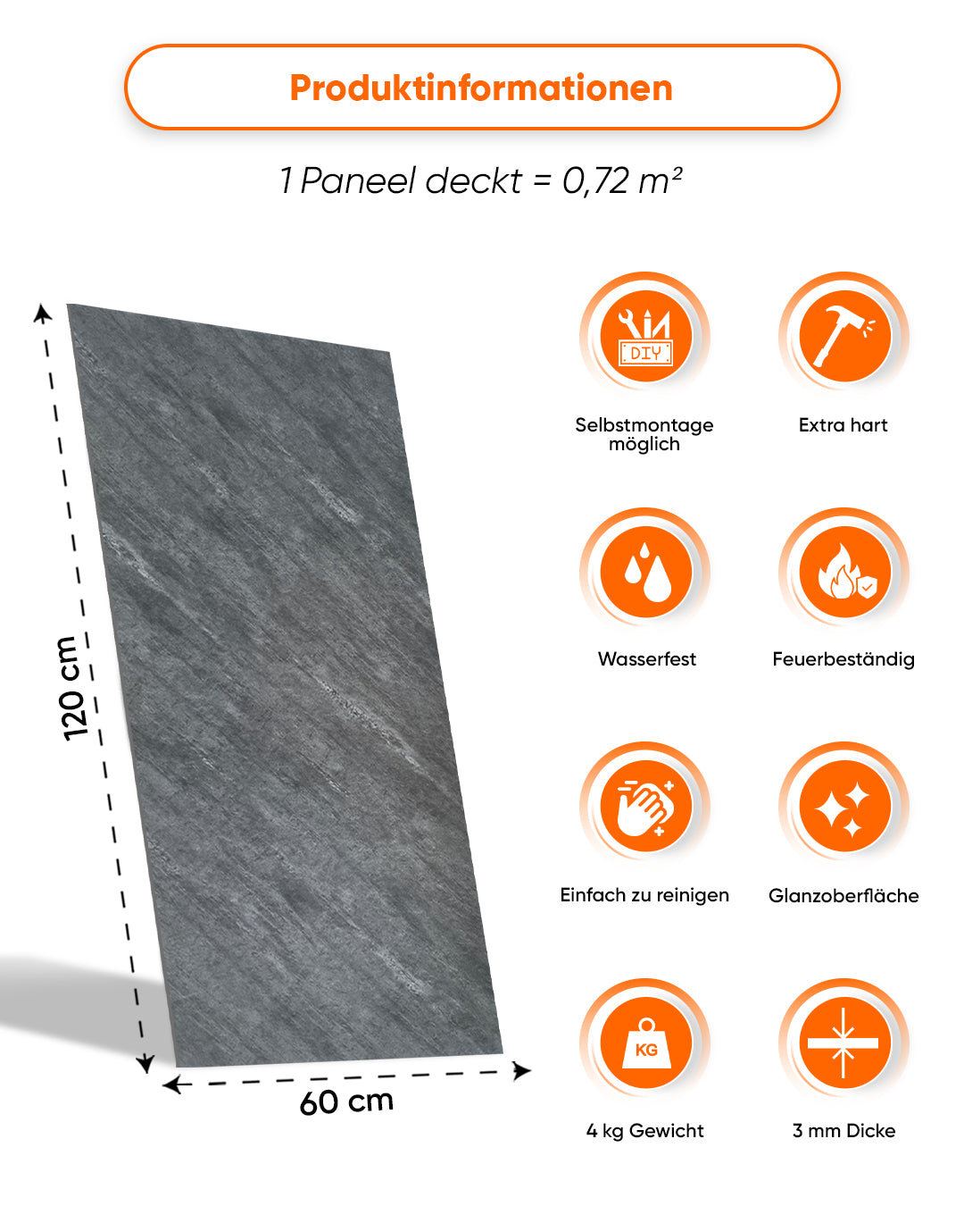 Wandpaneele Marmoroptik 60x120 cm | PVC Marmor Wandverkleidung | Iron Hand