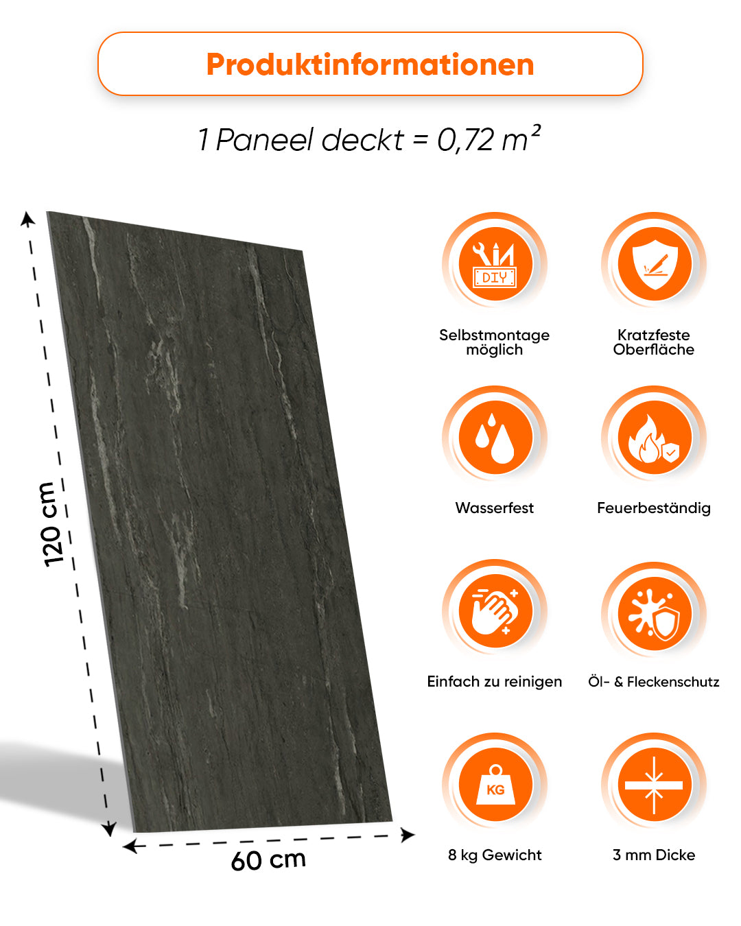 SPC Wandpaneel Dunkelgrau 60x120 cm – Kohleschwarz