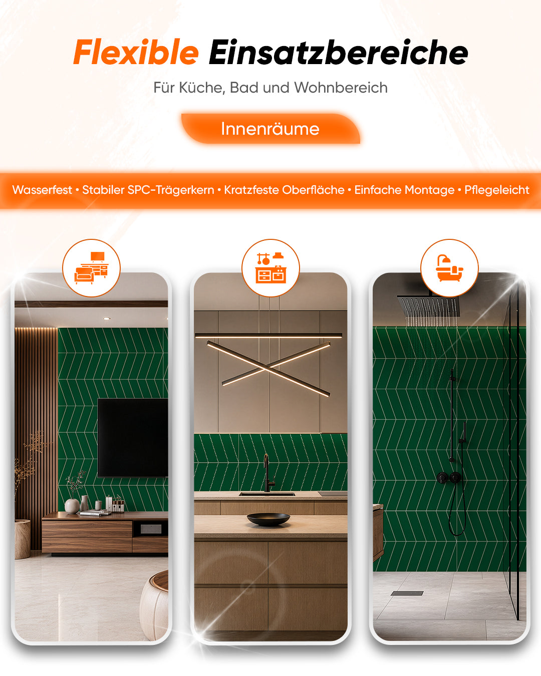 SPC Wandpaneel 60x120 cm | Wasserdichte Wandverkleidung | Chevron Grün