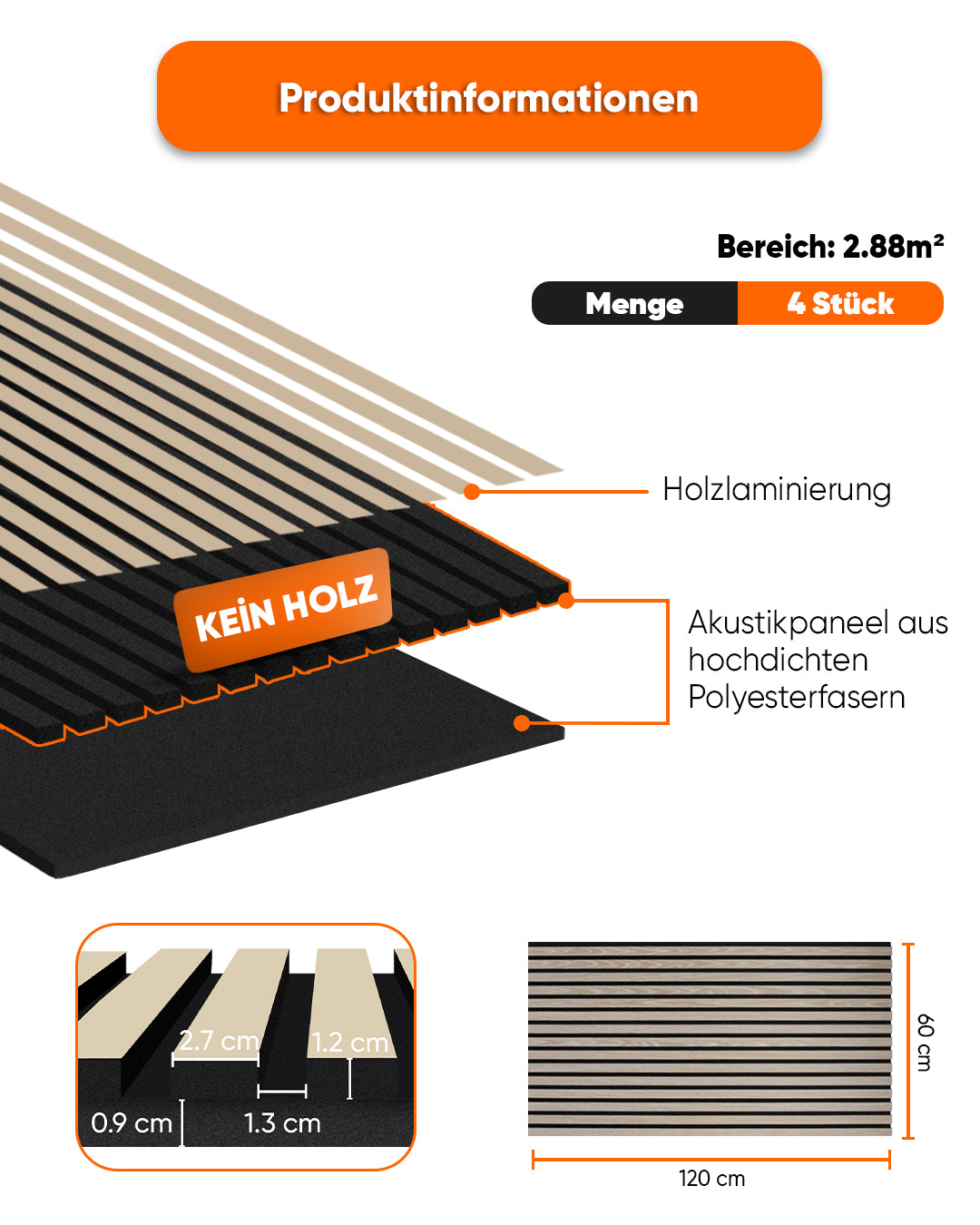 3D Akustik Wandpaneel Holz 4er Set – 120×60×2,1 cm – Light Oak