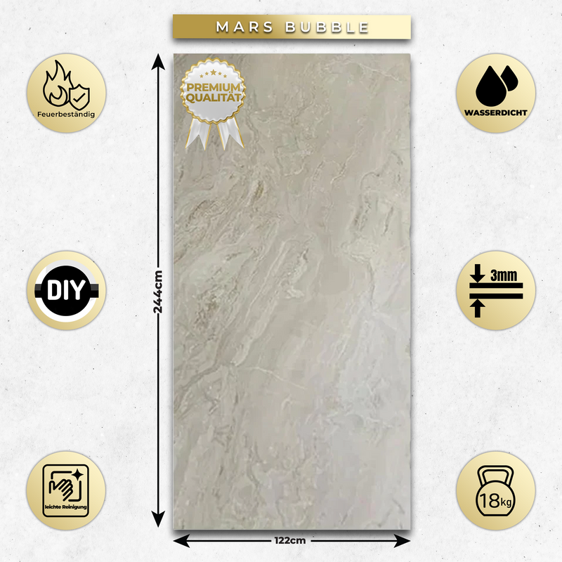 Marble-look alternative to bathroom tiles/Mars Bubble UV-06 244x122 cm
