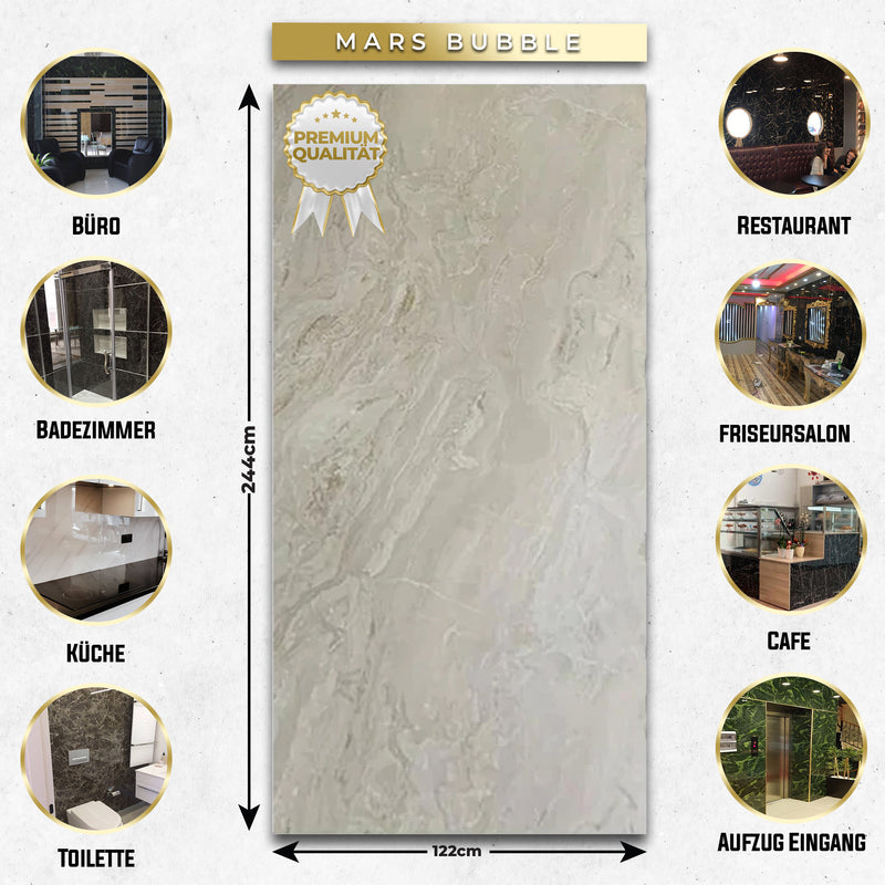 Marble-look alternative to bathroom tiles/Mars Bubble UV-06 244x122 cm