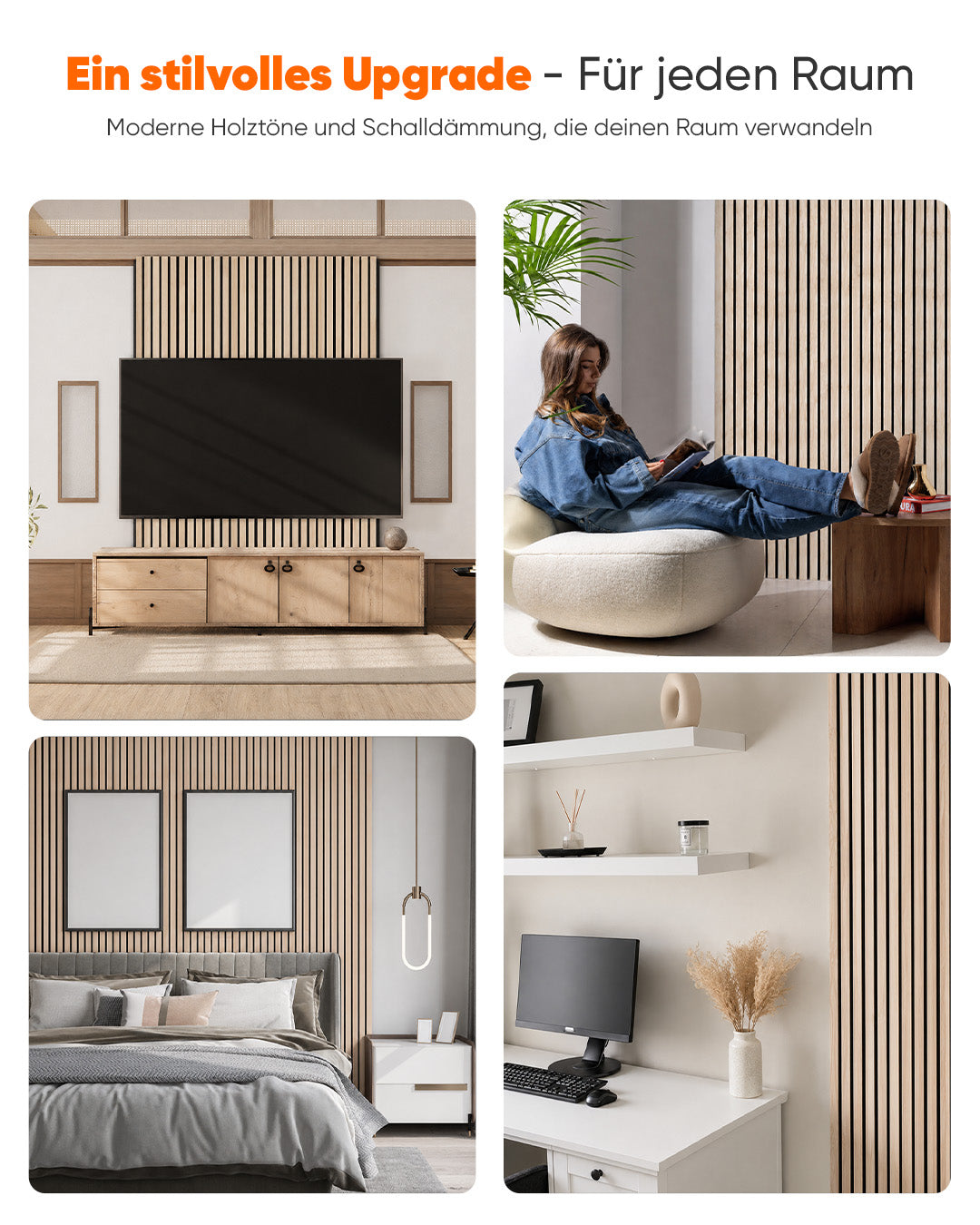 3D Akustik Panel Holz 50x240 cm 4er Set | White Oak