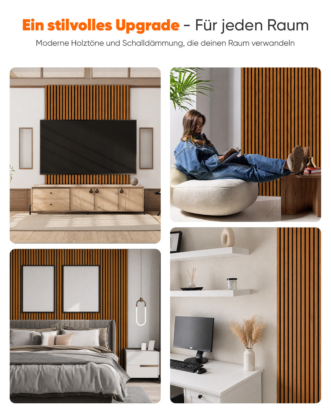 3D Akustik Panel Holz 50x240 cm 4er Set | Walnut