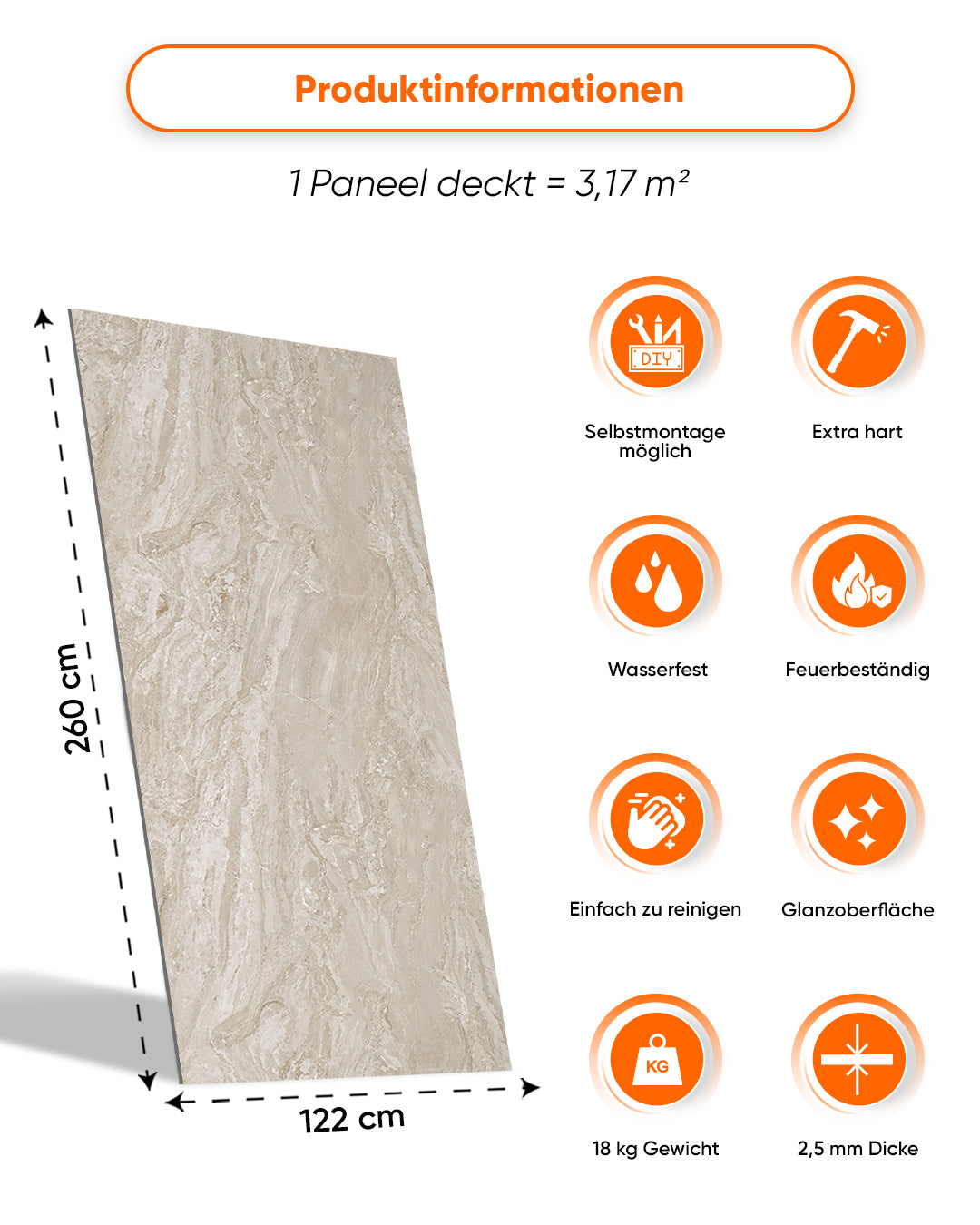 Wandpaneele Marmoroptik 122x260 cm | PVC Marmor Wandverkleidung | Mars Bubble V-06