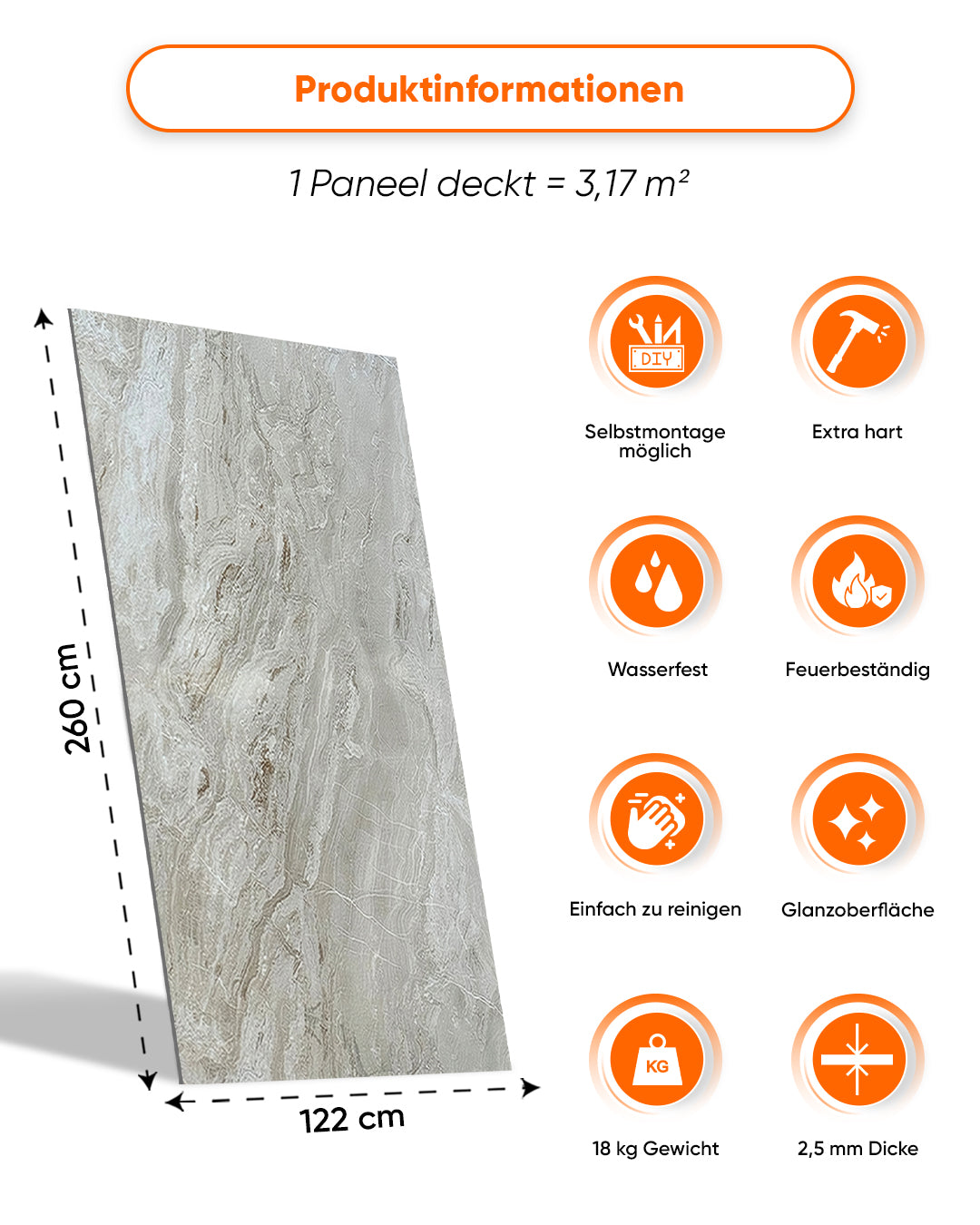 Wandpaneele Marmoroptik 122x260 cm | PVC Marmor Wandverkleidung | Mars Bubble V-06