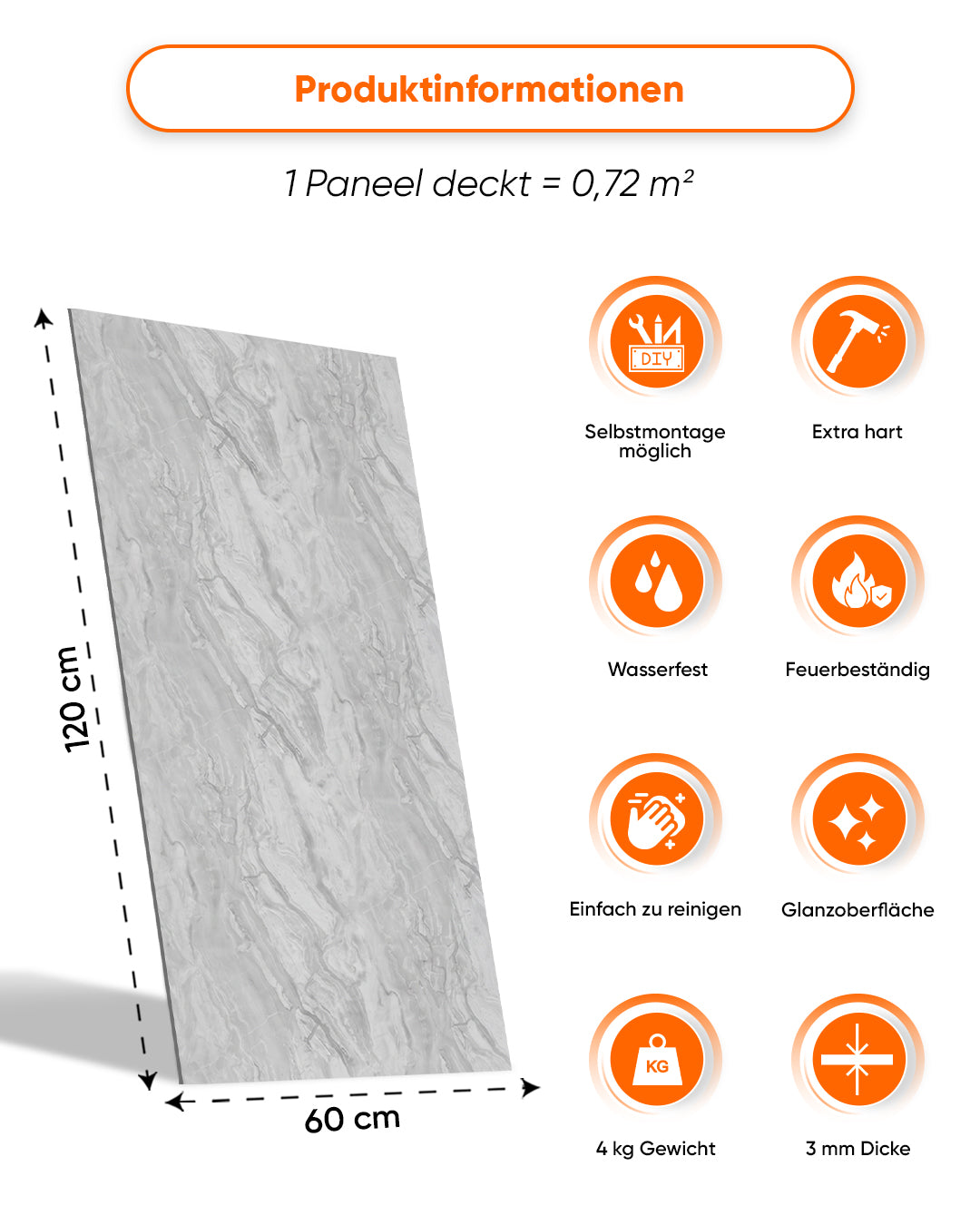 Wandpaneele Marmoroptik 60x120 cm | PVC Marmor Wandverkleidung | Mars Bubble